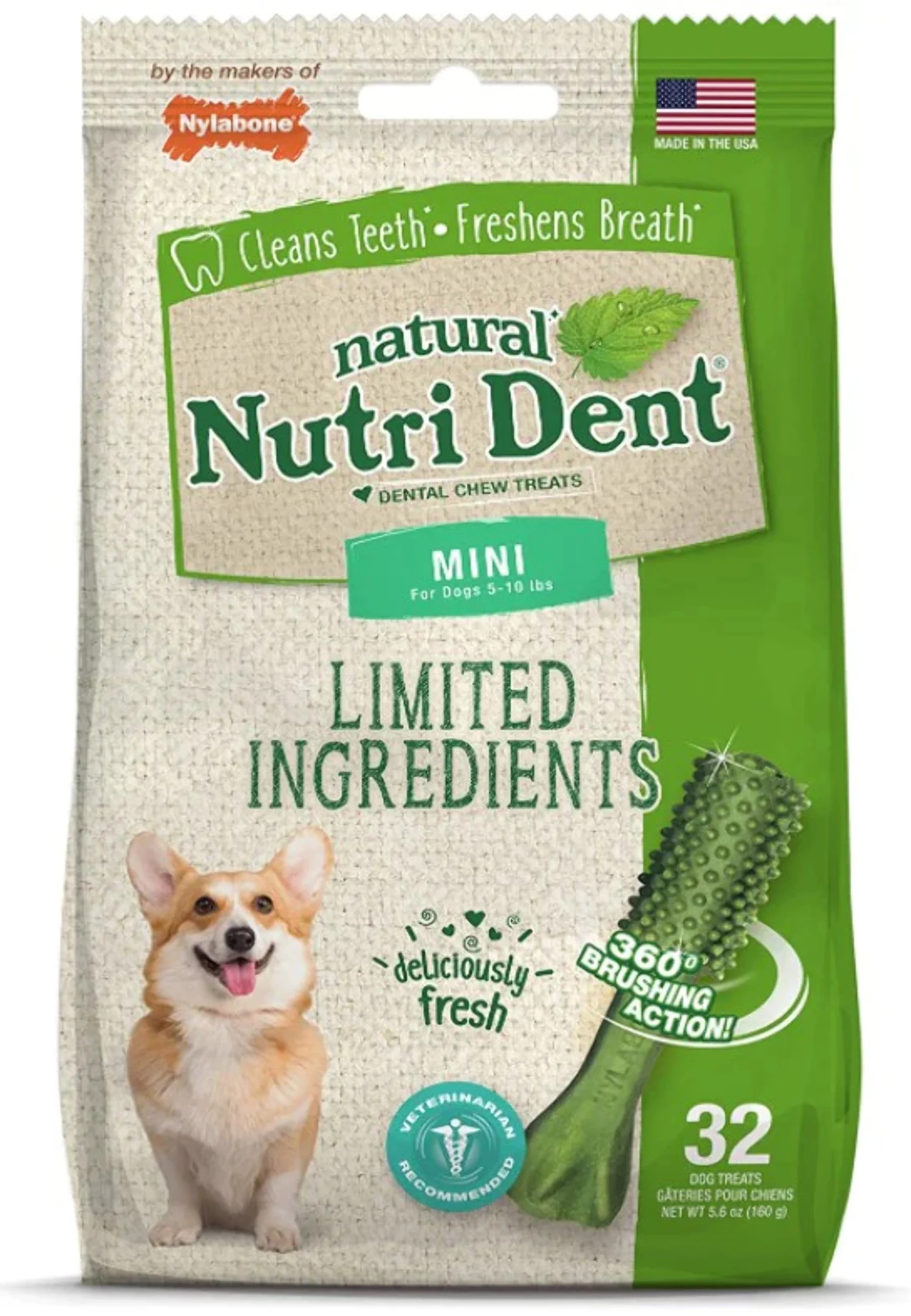 Nylabone Nutri Dent Limited Ingredient Dental Chews Fresh Breath Mini 160 count