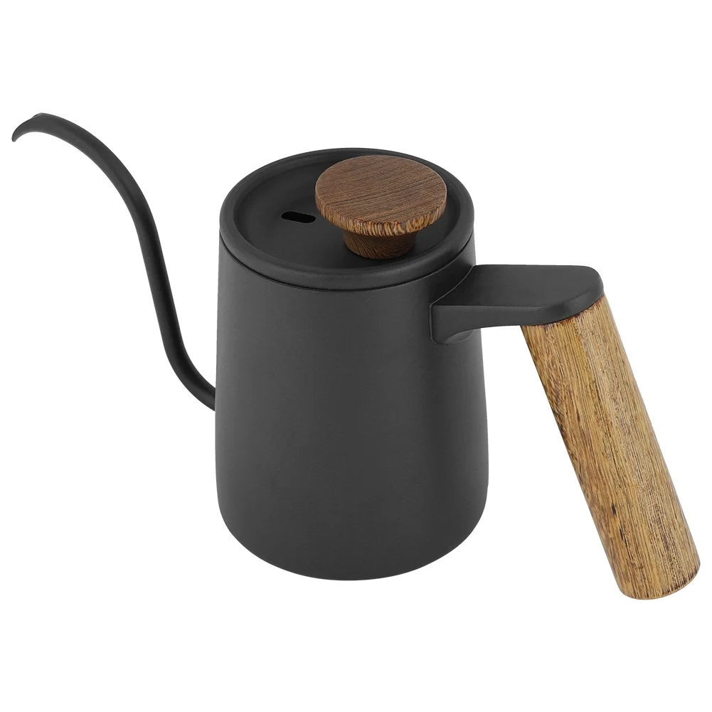 Cafetera de goteo, cafetera de goteo de acero inoxidable de 350 ml con asa Hervidor de cuello de cisne largo para todo tipo de decoración(Negro)