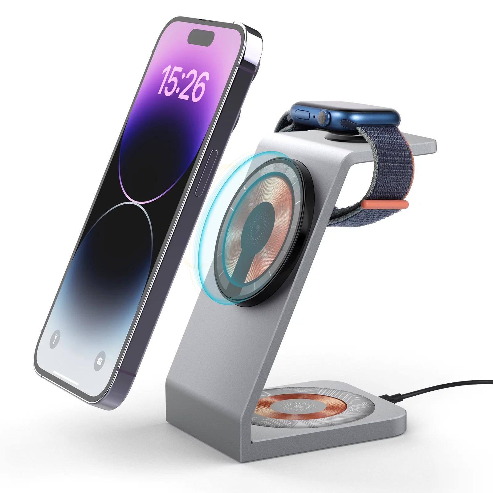SUPER JOY 3-in-1 Magnetic Wireless Charging Station with 18W Adapter, Mag-Safe Charger Stand with Upgraded Strong Magnet for iPhone iWatch AirPods