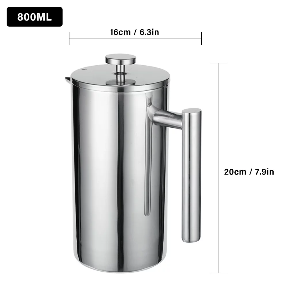 Yabuy Rust Proof French Press 304 Stainless Steel Thermal Coffee and Tea Maker 800ml Capacity