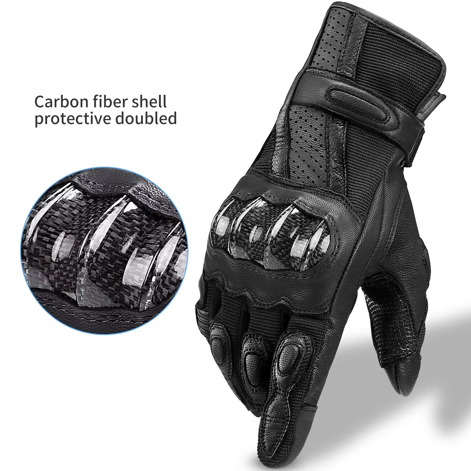 INBIKE Leather Motorcycle Gloves with Carbon Fiber Hard Knuckle Touch Screen for Women Black