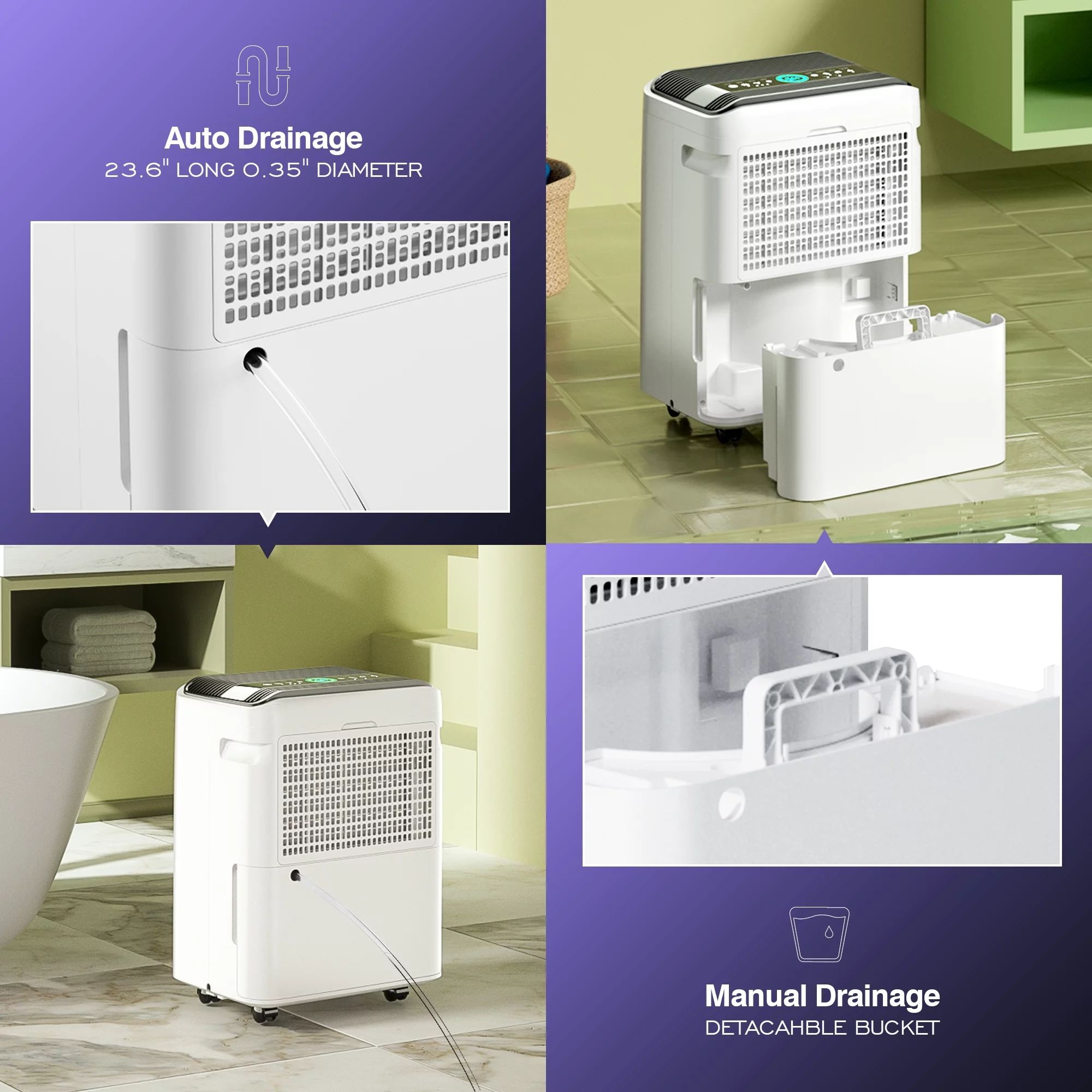 Humsure Dehumidifier 70 Pints 4500 sq ft Large Household, Equipped With Drainage Hoses, Intelligent Touch Control, And Low Noise Dehumidifier, 24-Hour Timer