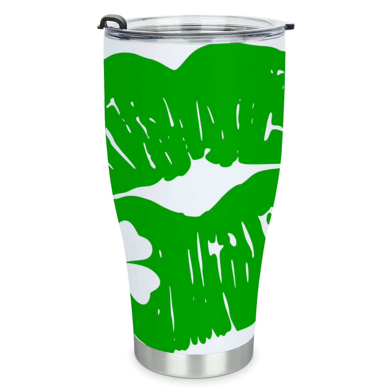 Hidove Stainless Steel Tumbler, St Partrick Day, Green Lips with Leaf 30oz Leak Proof & Stainless Steel Bottle for Hot & Cold Drinks - Coffee Travel Mug, Water Metal Canteen, Thermal Cup