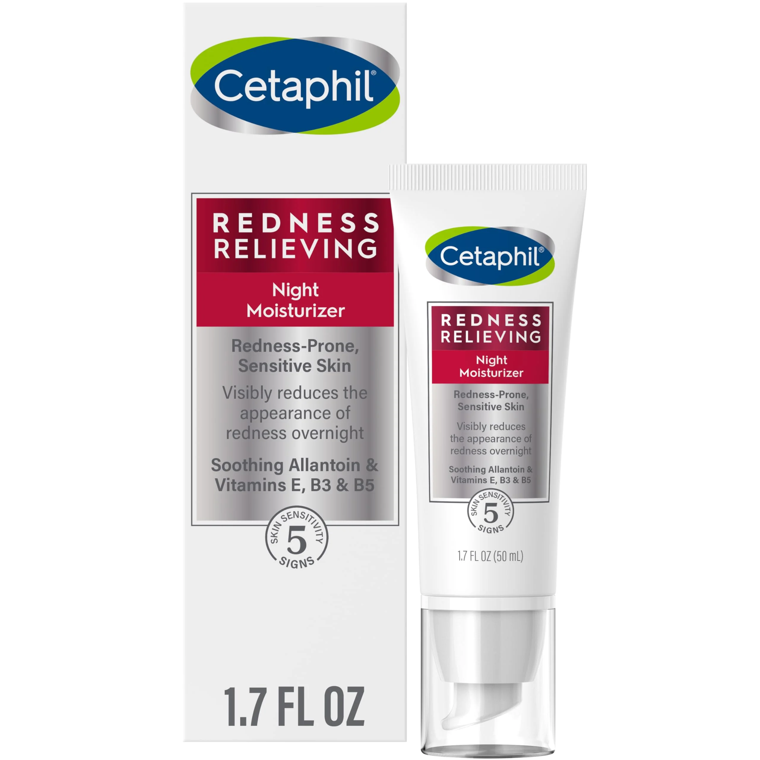 Cetaphil Night Cream, Redness Relieving Night Moisturizer For Face, 1.7 Fl Oz, For Dry, Redness-Prone Skin, Hypoallergenic, Fragrance Free