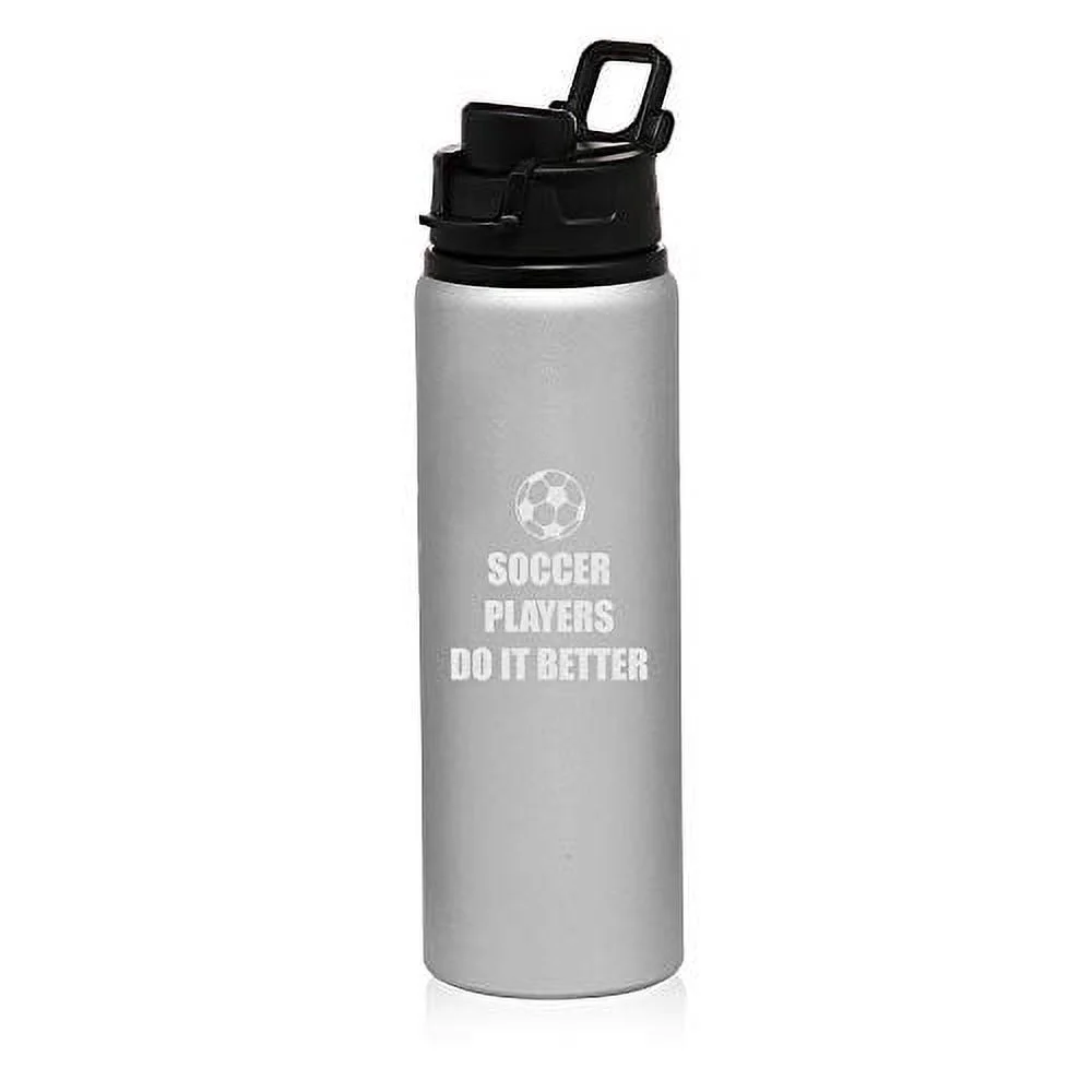 MIP Brand 25 oz Aluminum Sports Water Travel Bottle Do It Better Soccer (Silver)