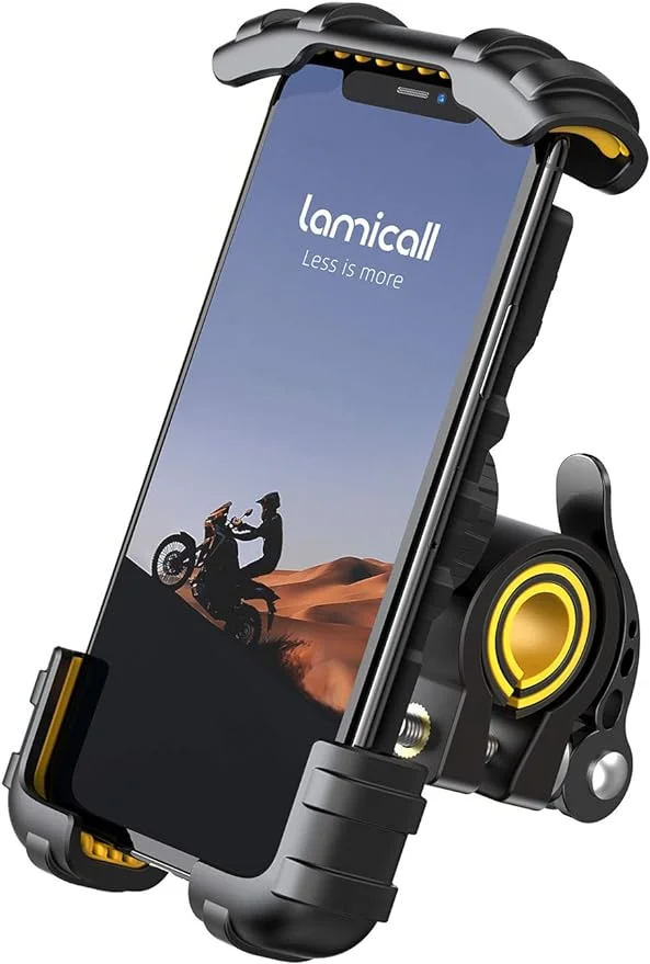 Lamicall Bike Phone Holder, Motorcycle Phone Holder – 360° Handlebar Mount with Rotation for iPhone 15 14 13 12 11 Pro Max Plus Mini XS XR X 8, Samsung, Huawei, 4.7-6.8 Inch Smartphones – Yellow