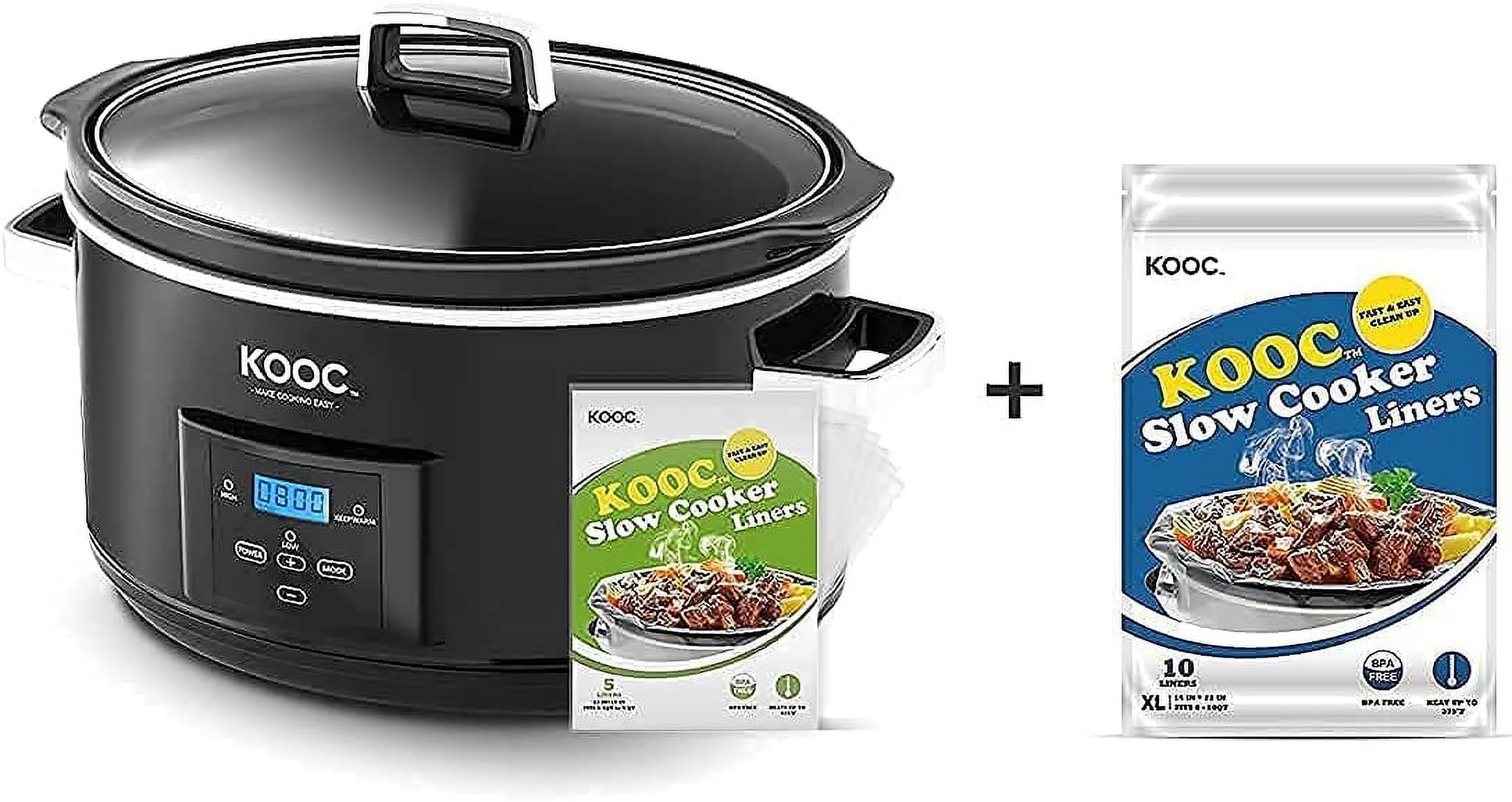 [Bundle Group] YONG Programmable Slow Cooker 8.5-Quart (with 5 Bonus Free Liners) + Additional 1 Pack of 10 Liners for Easy Clean-up, Upgraded Pot, Adjustable Temp, Nutrient Loss Reduction