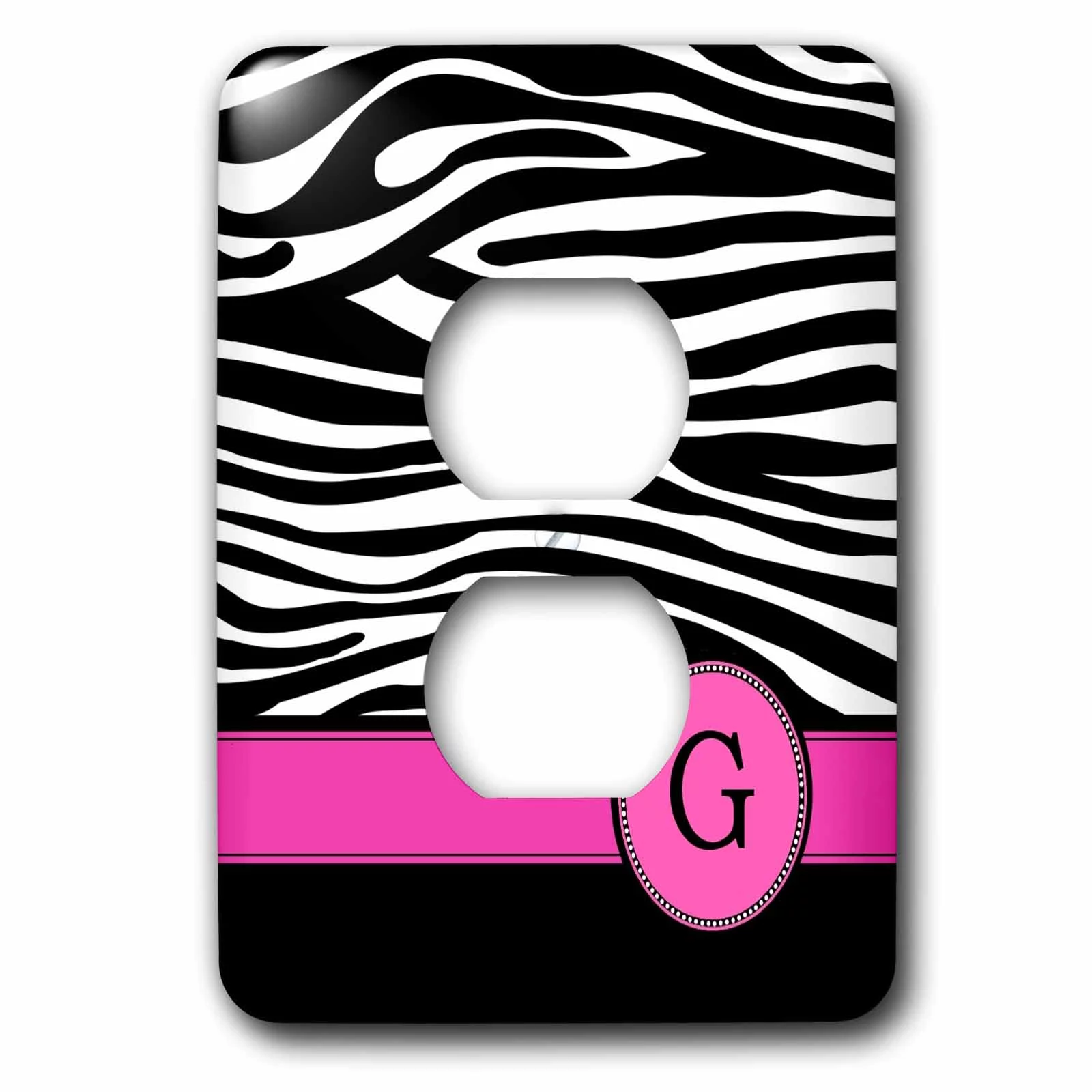 Letter G monogrammed black and white zebra stripes animal print with hot pink personalized initial 2 plug outlet cover lsp-154278-6