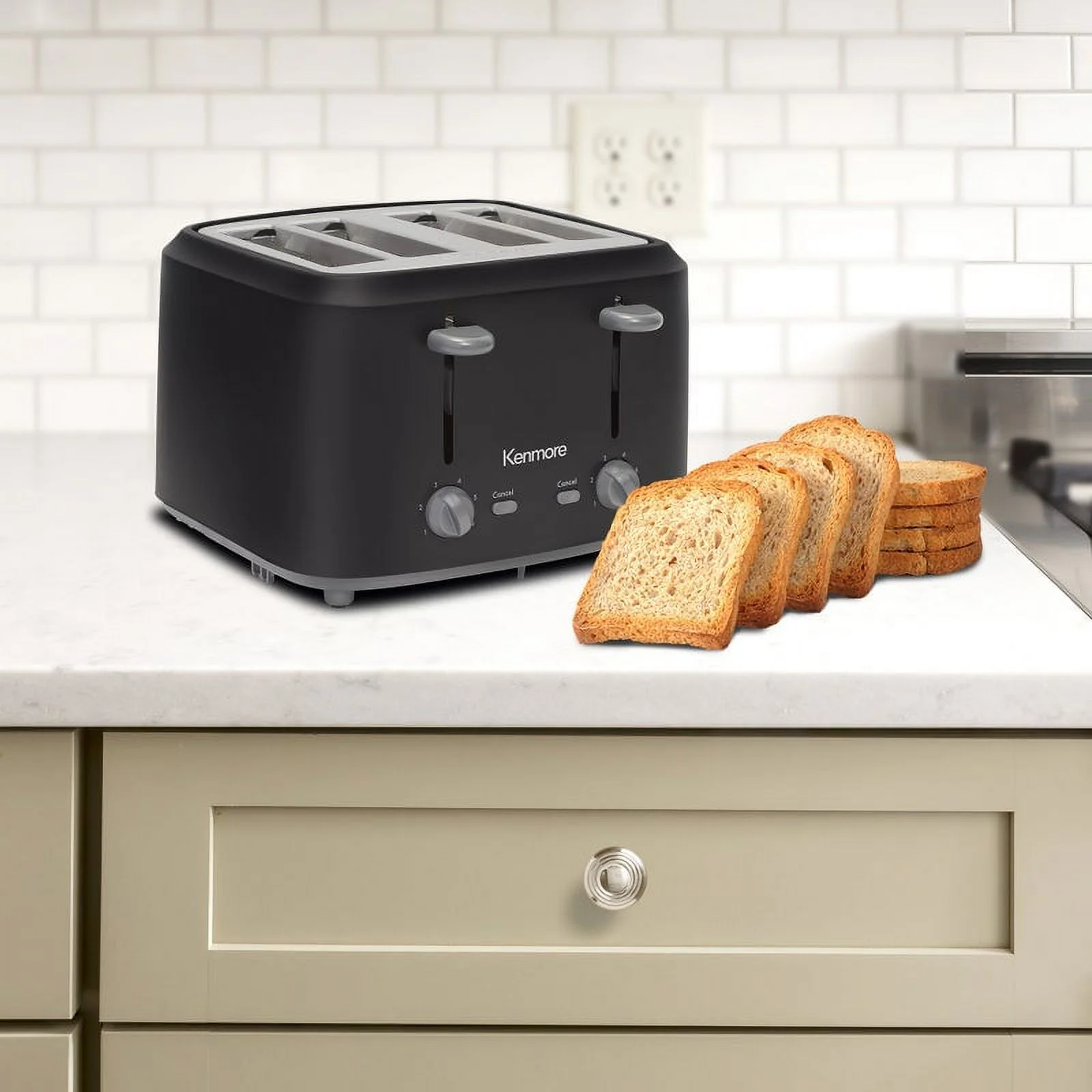 Kenmore 4-Slice Steel Toaster, Matte Black and gray, Dual Controls