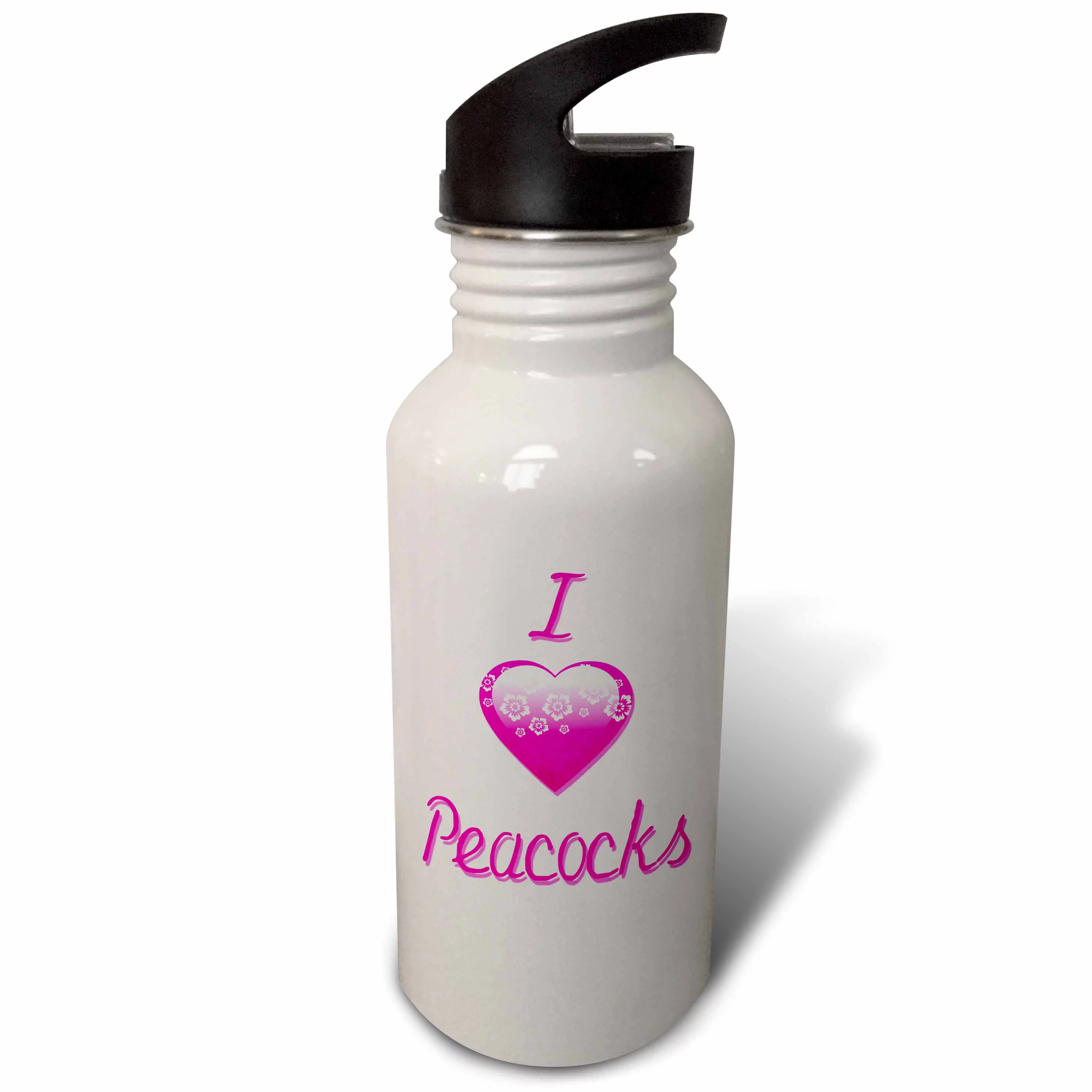 Pretty Pink Flowery I Love Peacocks 21 oz Sports Water Bottle wb-121711-1
