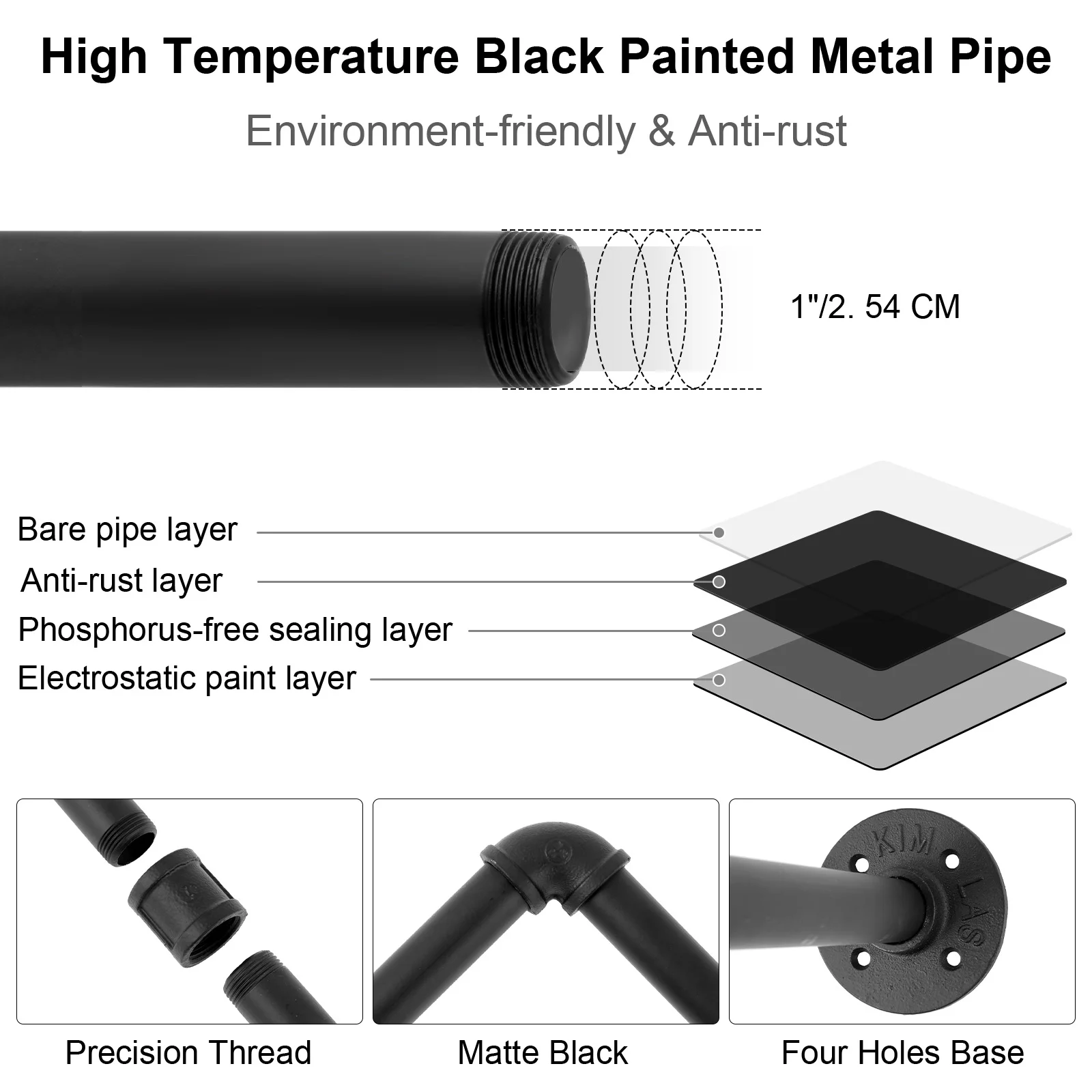 Industrial Pipe 72'' L Clothes Rack, Wall Mounted Heavy Duty Metal Garment Display Hanging Rod Bar, Max Load 135lbs (Black)