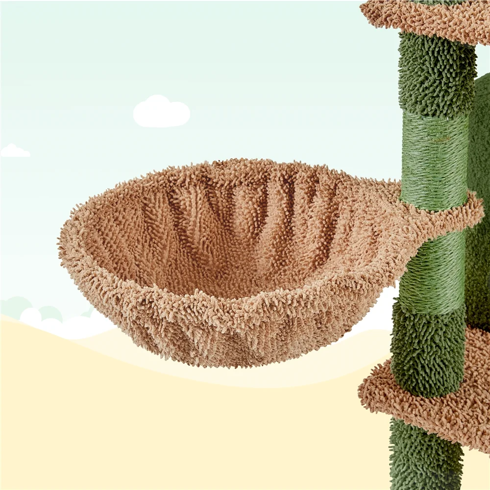 Yaheetech 66''H Cactus Cat Tree Cat Tower with Padded Perch,Green/Brown