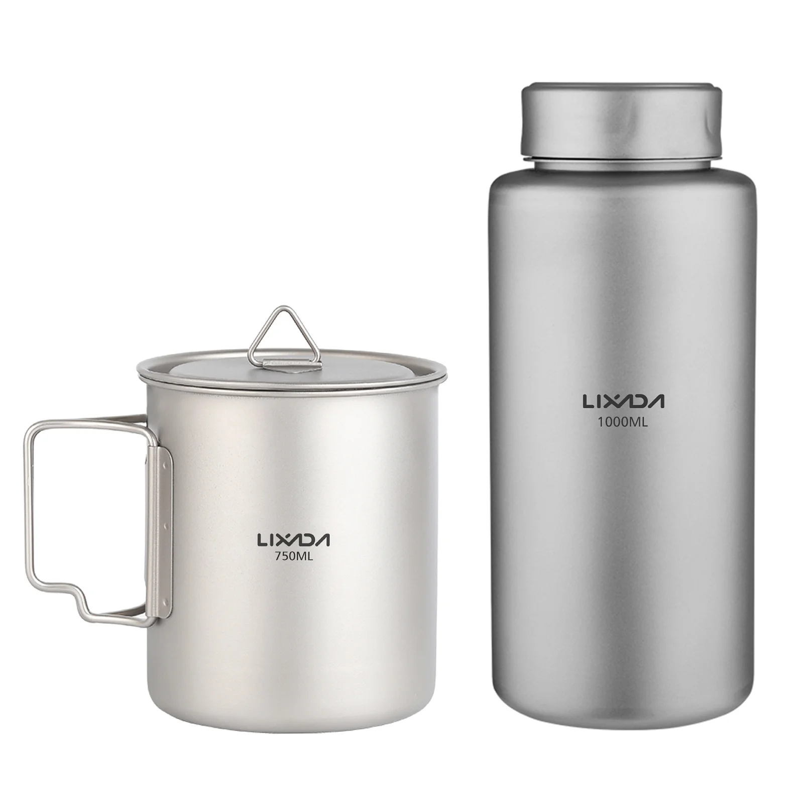 LIXADA 1L Ti Leak-Proof Sports Water Bottle with 750ml Water Cup, Perfect for Camping