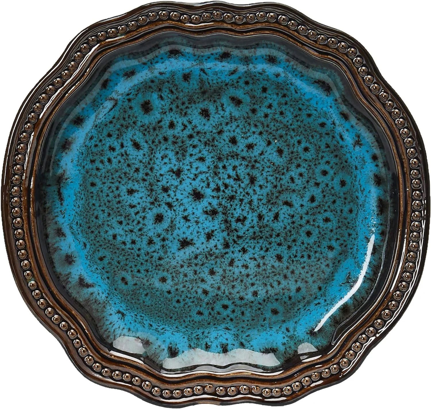 Stoneware Round Oval Dinnerware Dish Set, Ocean Blue