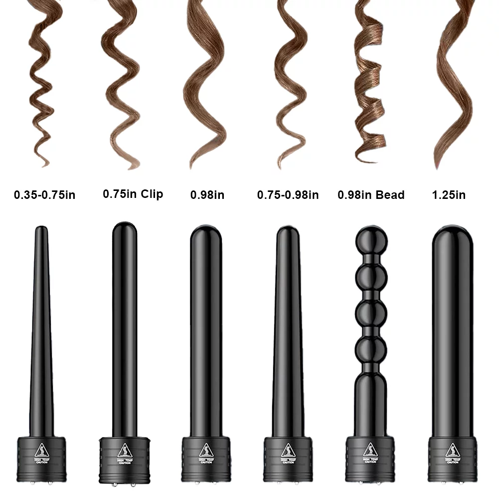 6-IN-1 Curling Iron Professional Curling Wand Set Instant Heat Up Hair Curler with 6 Interchangeable Ceramic Barrels (0.35'' to 1.25'') with Heat Protective Glove & 2 Clips
