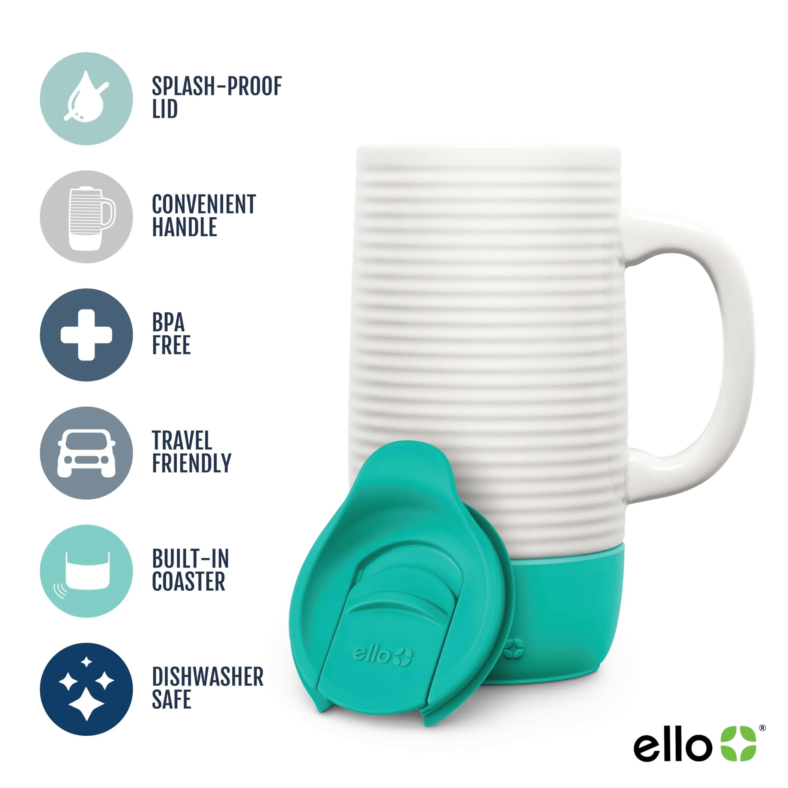Ello Jane Ceramic Travel Mug with Spill-Resistant Slider Lid, 18 oz