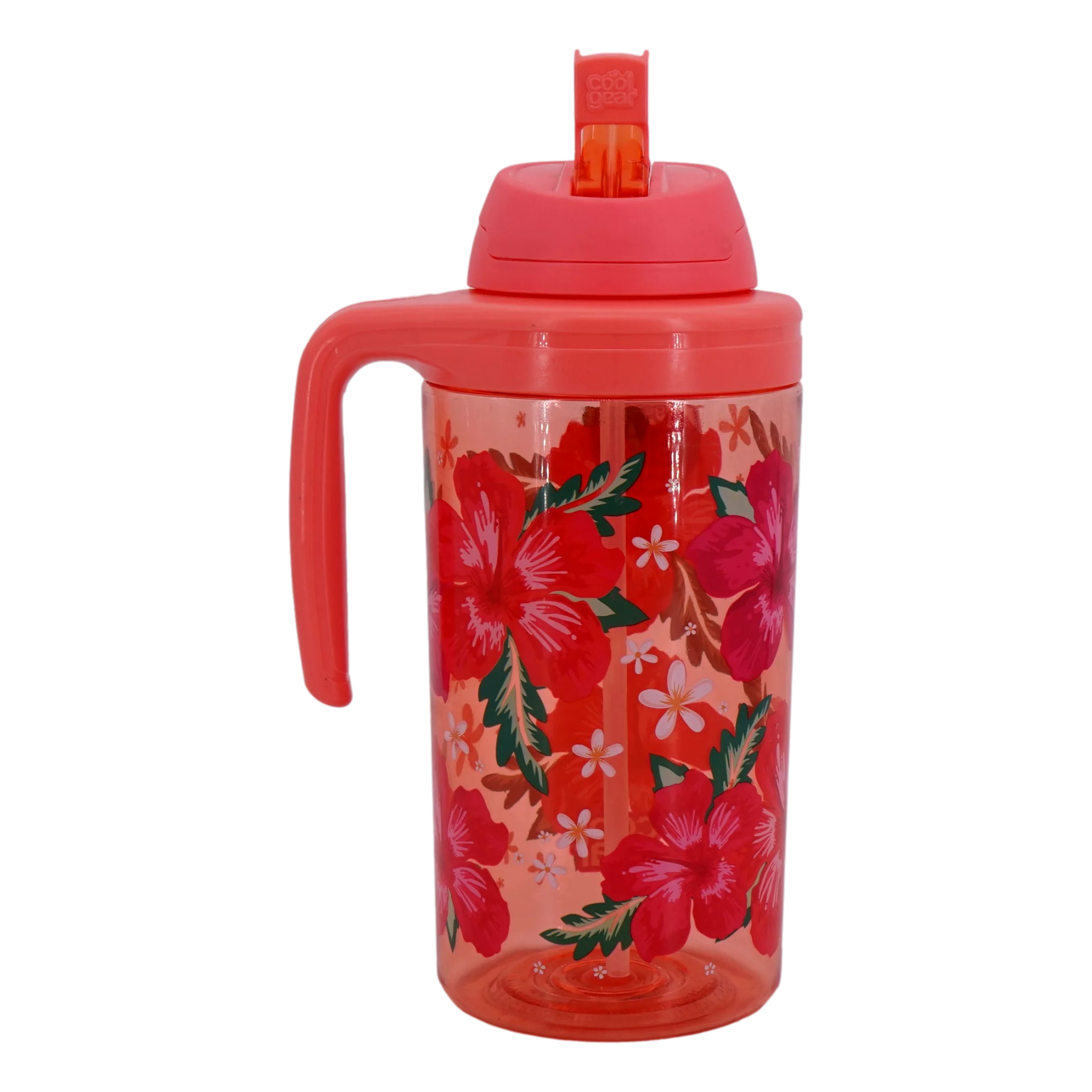 Hello Summer Hydration Bottle Pink Floral, 62.5 oz Water Tumbler Flip Up Sip Straw Lid Handle BPA Free Dishwasher Safe
