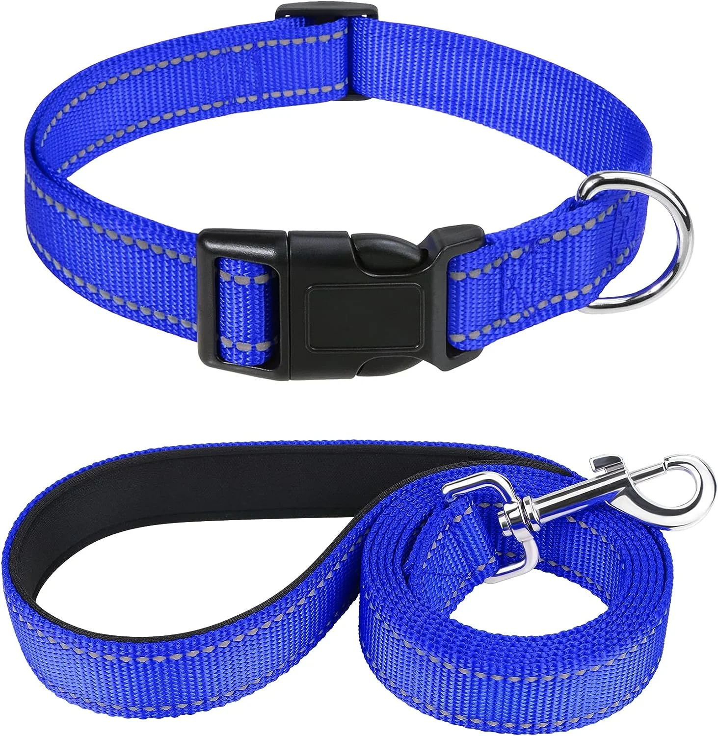 Dog Collars and 5FT Double-Sided Reflective Dogs Leash Set, Nylon Material for Walking and Traning Suit for Medium & Large Dogs, Royal Blue