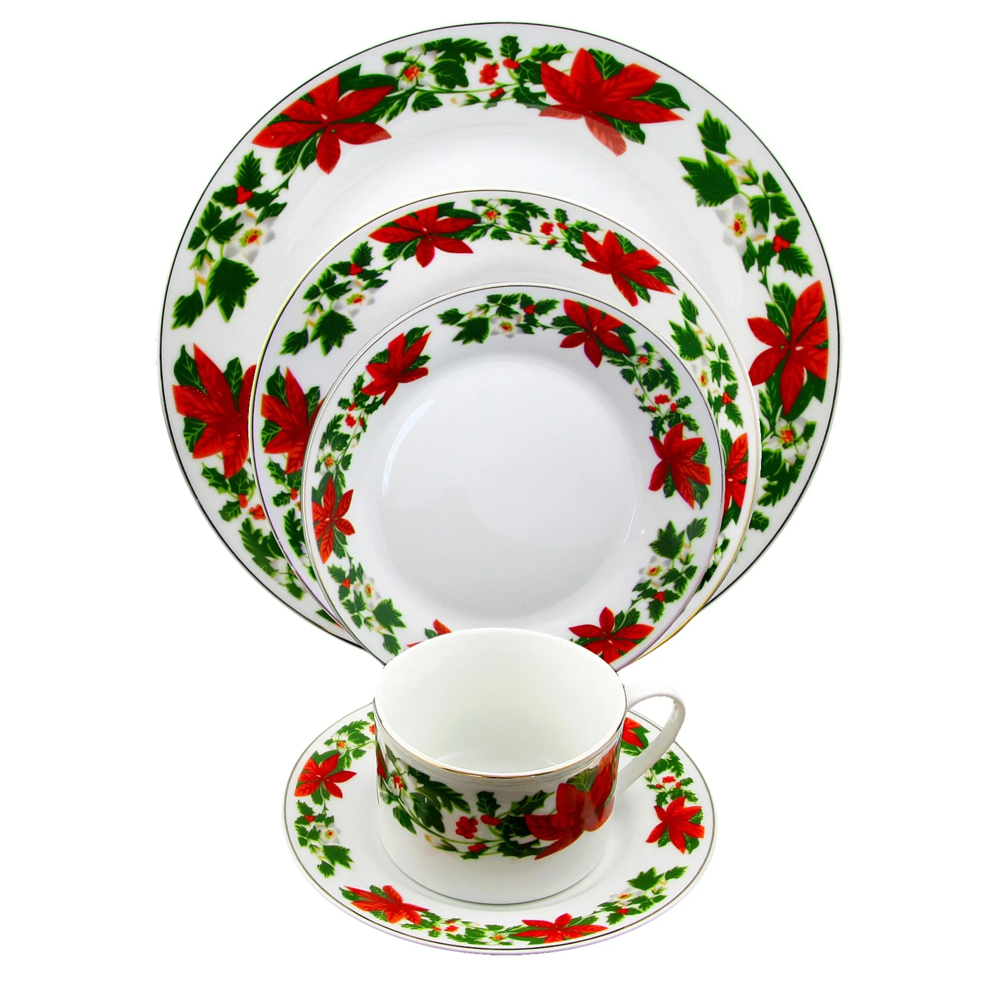 Gibson Home Poinsettia Holiday 20-Piece Ceramic Dinnerware Set White/Red/Green 94706.20 935100739M