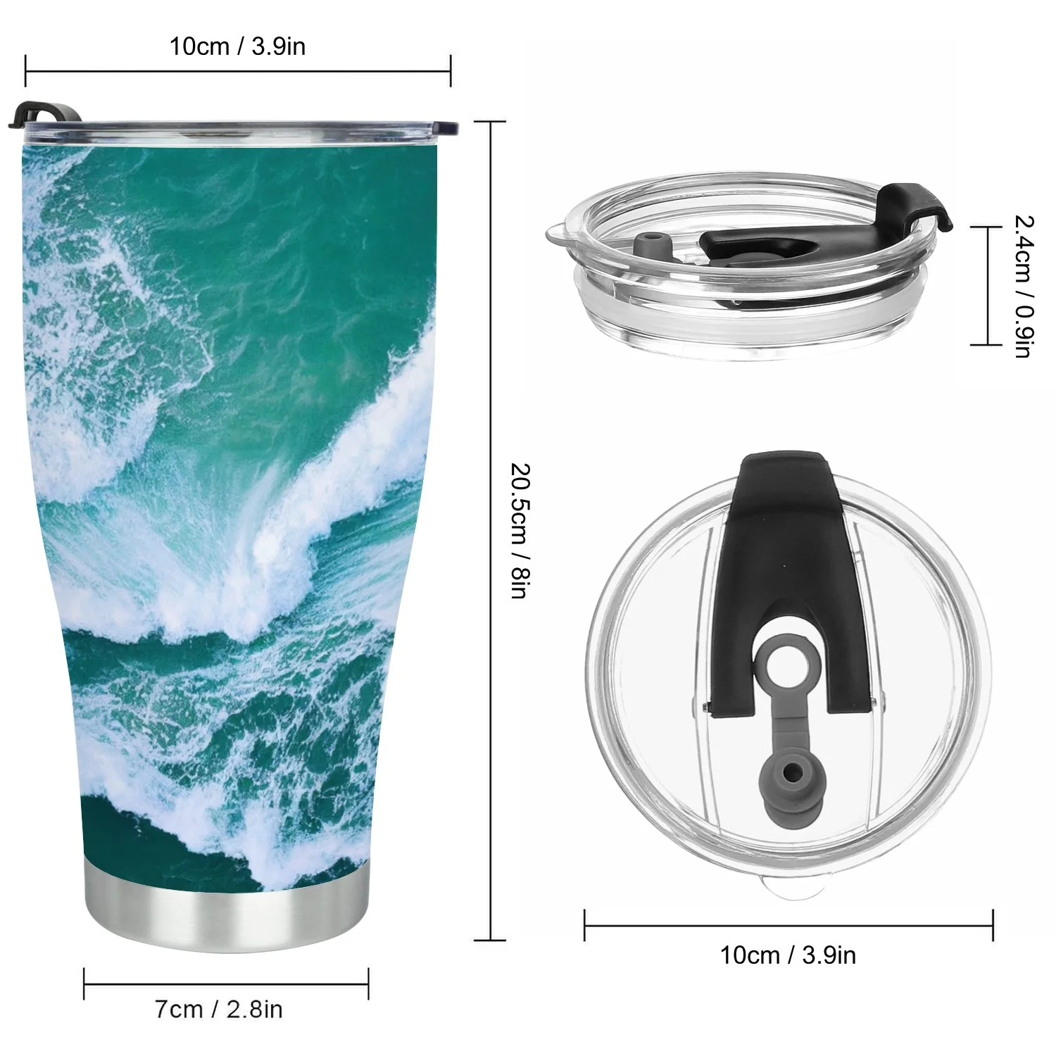 Hidove Stainless Steel Tumbler, Ocean Sea Water White Wave 30oz Leak Proof & Stainless Steel Bottle for Hot & Cold Drinks - Coffee Travel Mug, Water Metal Canteen, Thermal Cup