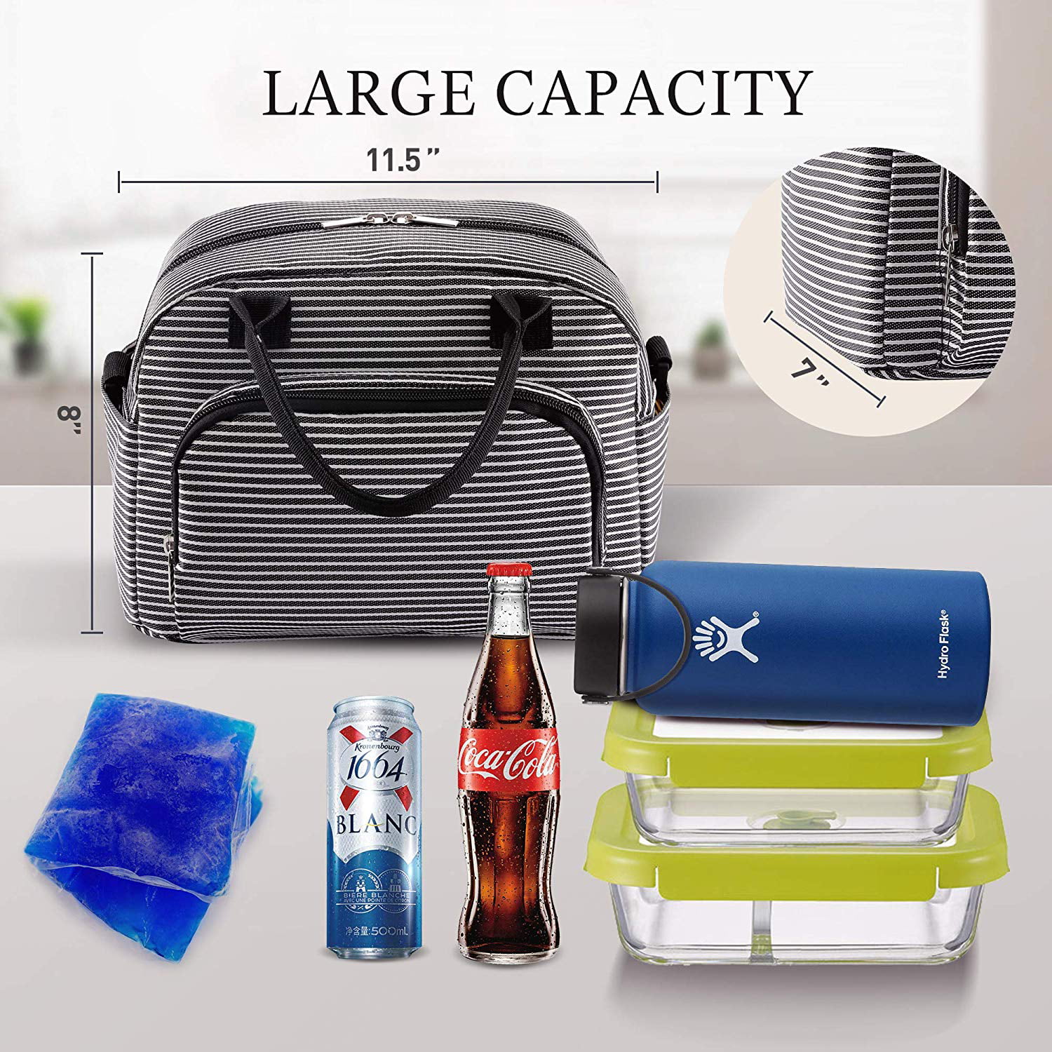 Lunch Bag, Large& Durable Insulated Waterproof Cooler& Thermal Lunch Bag for Women and Men, Fashionable Lunch Box with Detachable Shoulder Strap for Work, School, Beach, Picnic, Camping
