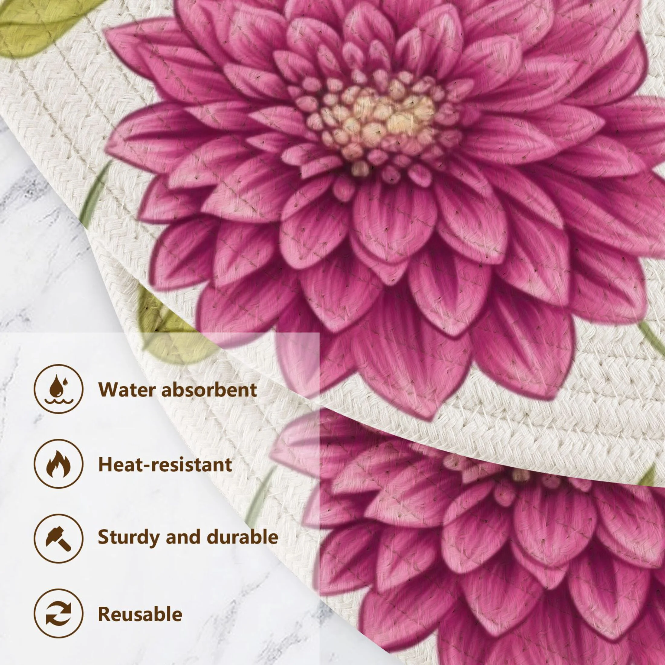 Blooming Flowers 3 PCs Pot Holders Trivets Kitchen 15