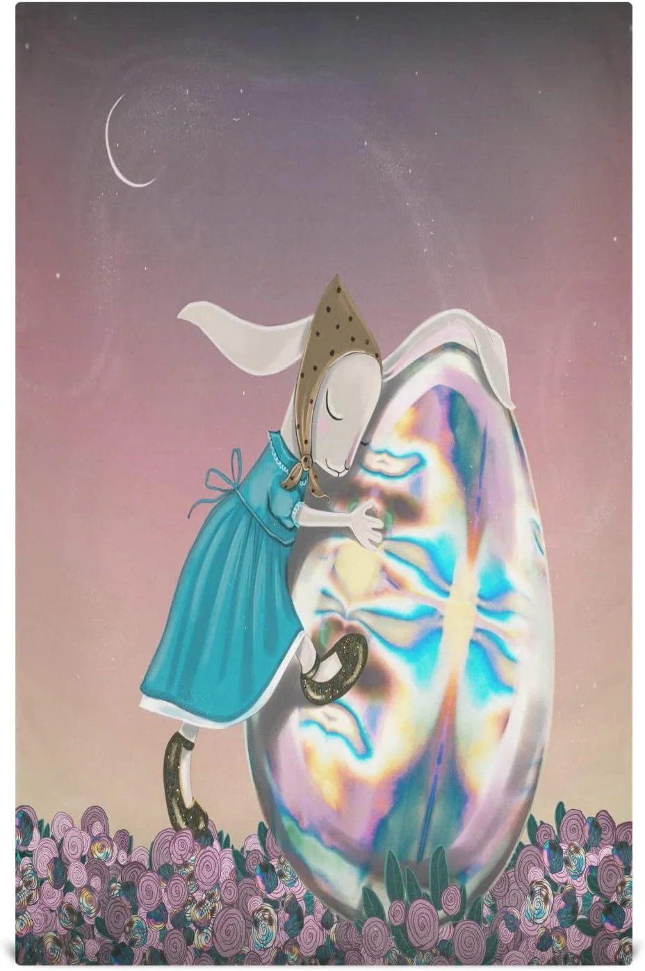 Easter Bunny Floral Kitchen Tea Towels Set of 4 Absorbent Hand Dish Towels, Unique Silvery Egg Dishcloths Lint-Free 18x28 Inch Fast Drying for Cooking Baking Home Clean