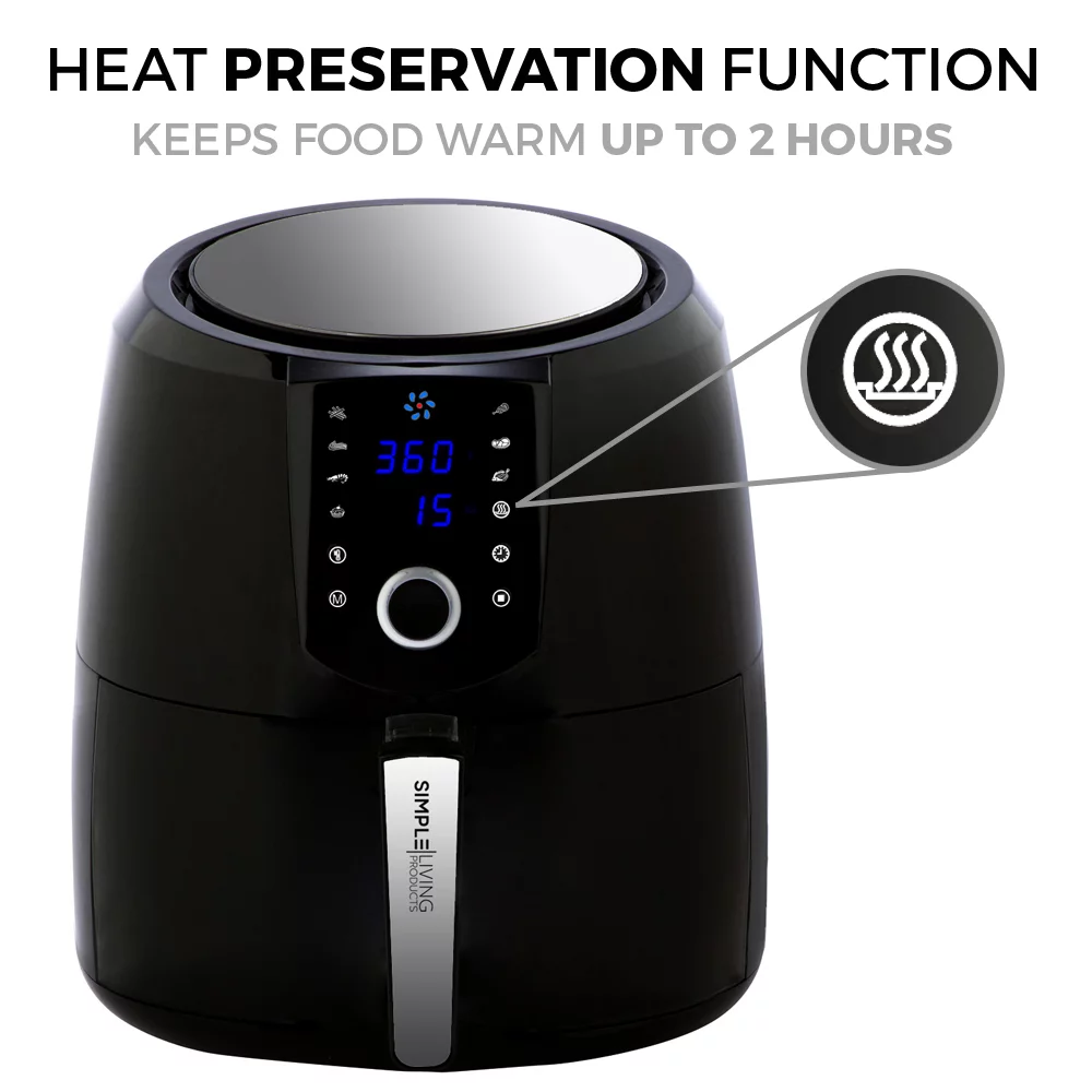 Simple Living Products XL 5.8QT Hot Digital Air Fryer. Includes 8 Presets & Keep Warm Function