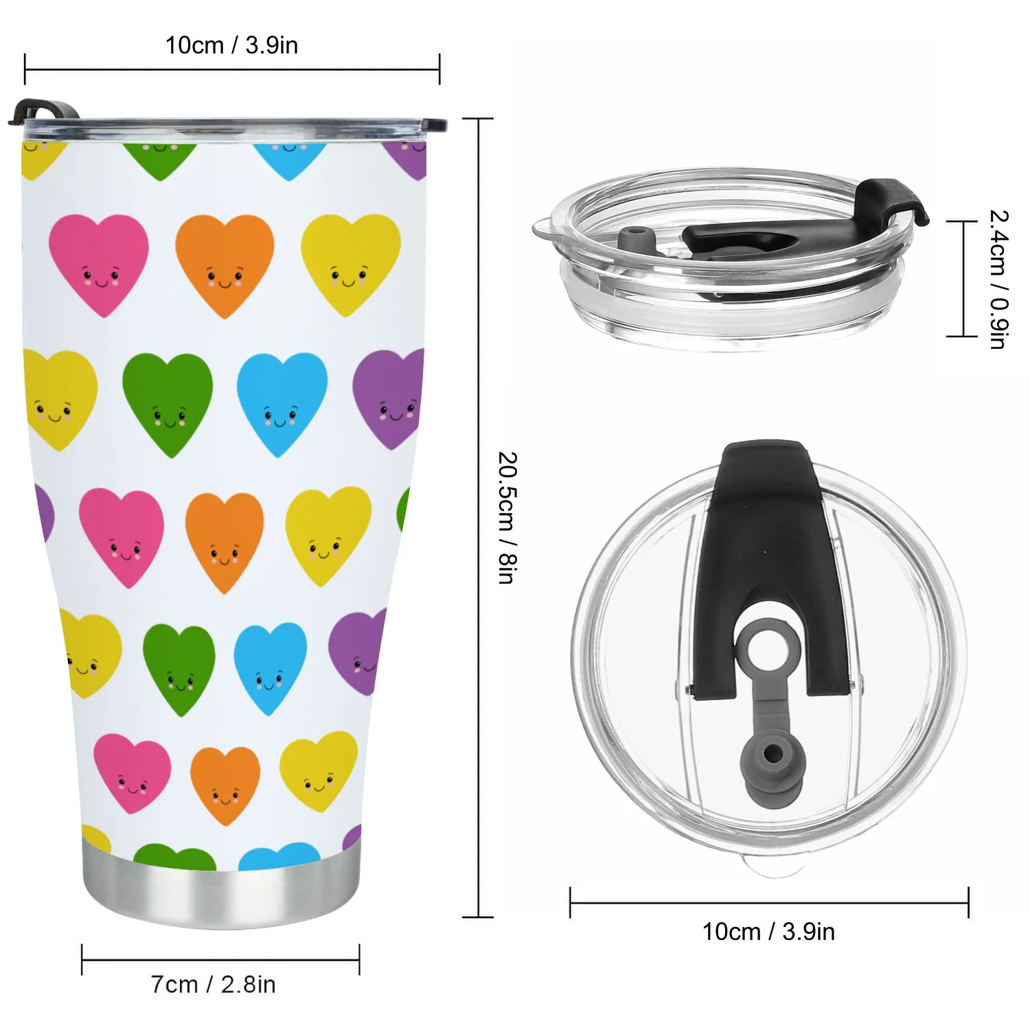 Hidove Stainless Steel Tumbler, Funny Happy Cute Seamless Love Heart 30oz Leak Proof & Stainless Steel Bottle for Hot & Cold Drinks - Coffee Travel Mug, Water Metal Canteen, Thermal Cup