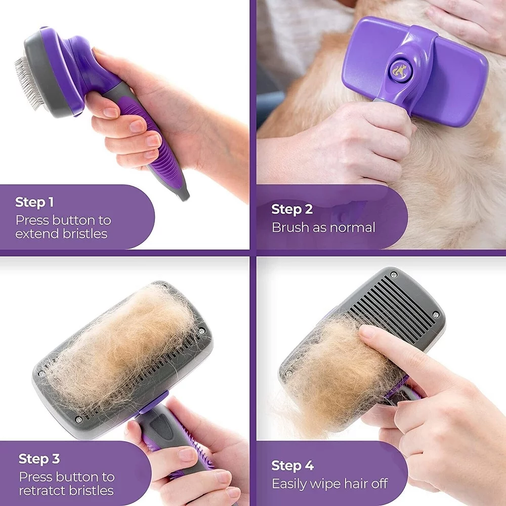 Self Cleaning Slicker Brush for Dog Cat Grooming Fur Comb Shedding Hair