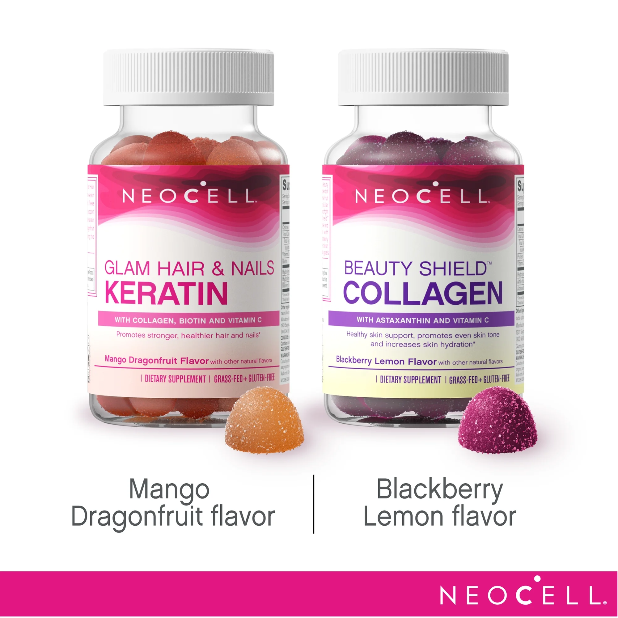 NeoCell Beauty Shield Collagen Dietary Supplement Gummies, Blackberry Lemon, 60 Count
