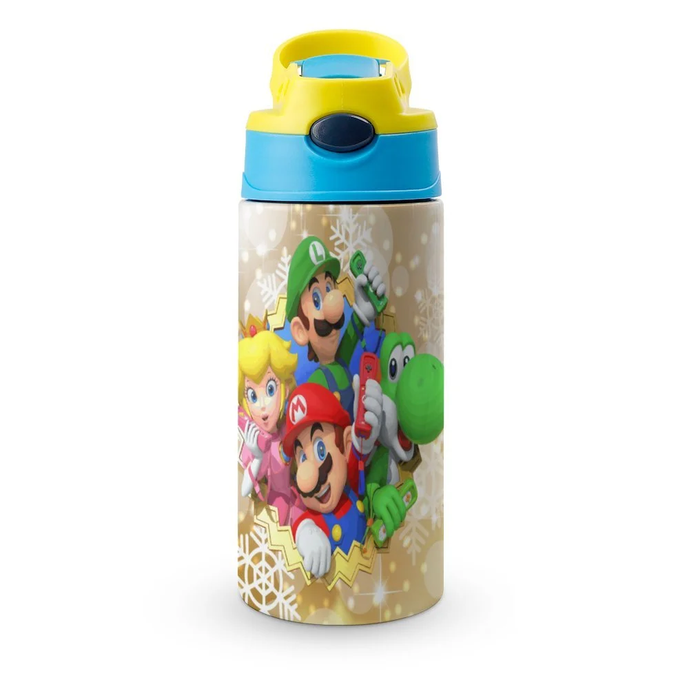 Super Mario Bros Kid's Insulated Water Bottle With Straw Vacuum Stainless Steel Cup Leak-Proof Children Toddler Thermoses