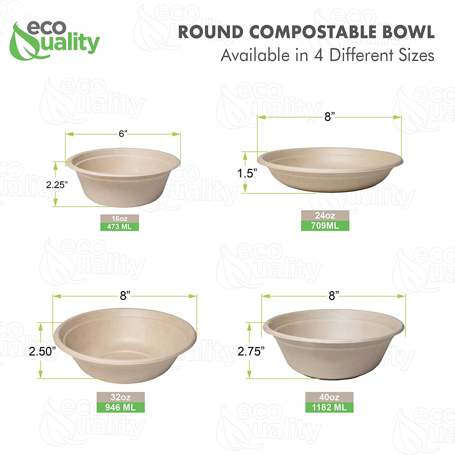 25 Pack 24 oz Round Disposable Compostable Paper Bowls Heavy-Duty, Eco-Friendly Natural Bagasse Unbleached, Heat Resistant, 100% Biodegradable Salad Bowls Alternative to Plastic
