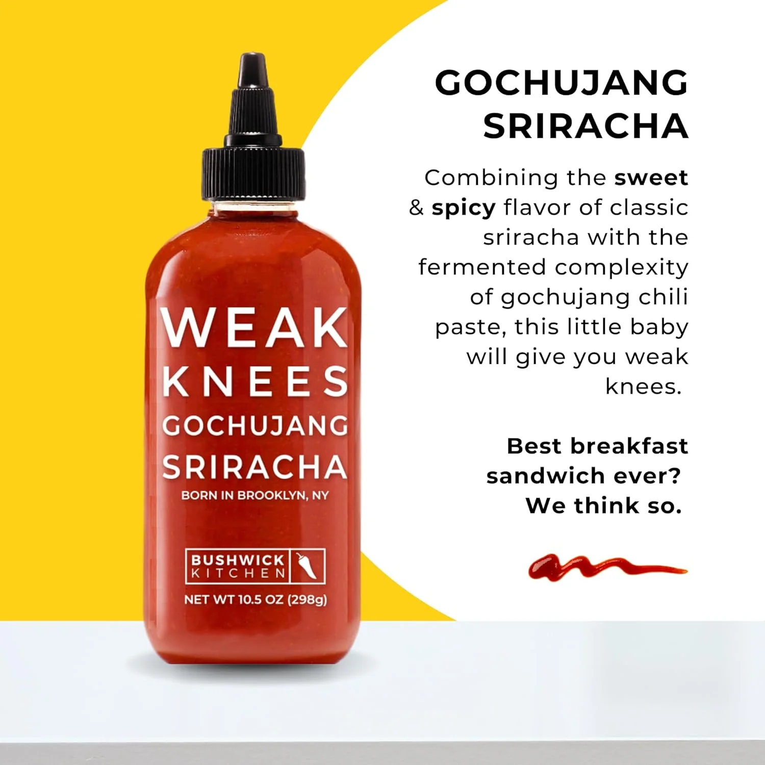 Weak Knees Gochujang Sriracha Hot Sauce, Sriracha Sauce, Easy Squeeze Bottle Chili Sauce 10.5oz