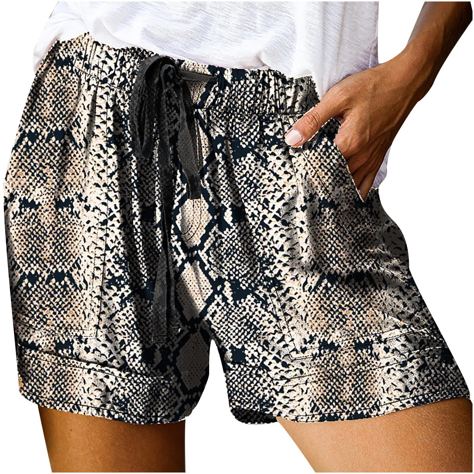 Gloriia Lounge Shorts for Women Snakeskin Print Casual Comfy Pocketed Pants Loose Fit Pockets Drawstring Hiking Shorts Beach Shorts