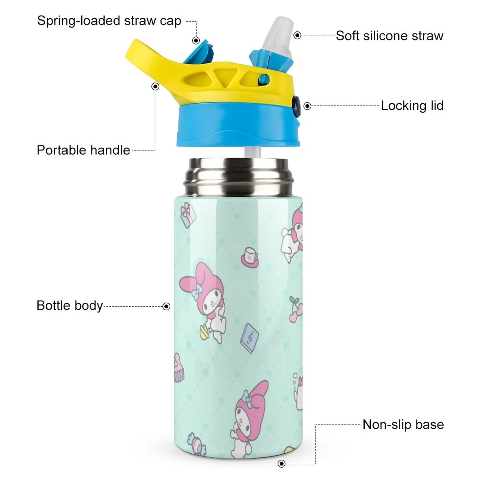My Melody Rabbits Children's Water Bottle Vacuum Insulated Stainless Steel Cup With Straw Toddler Thermoses