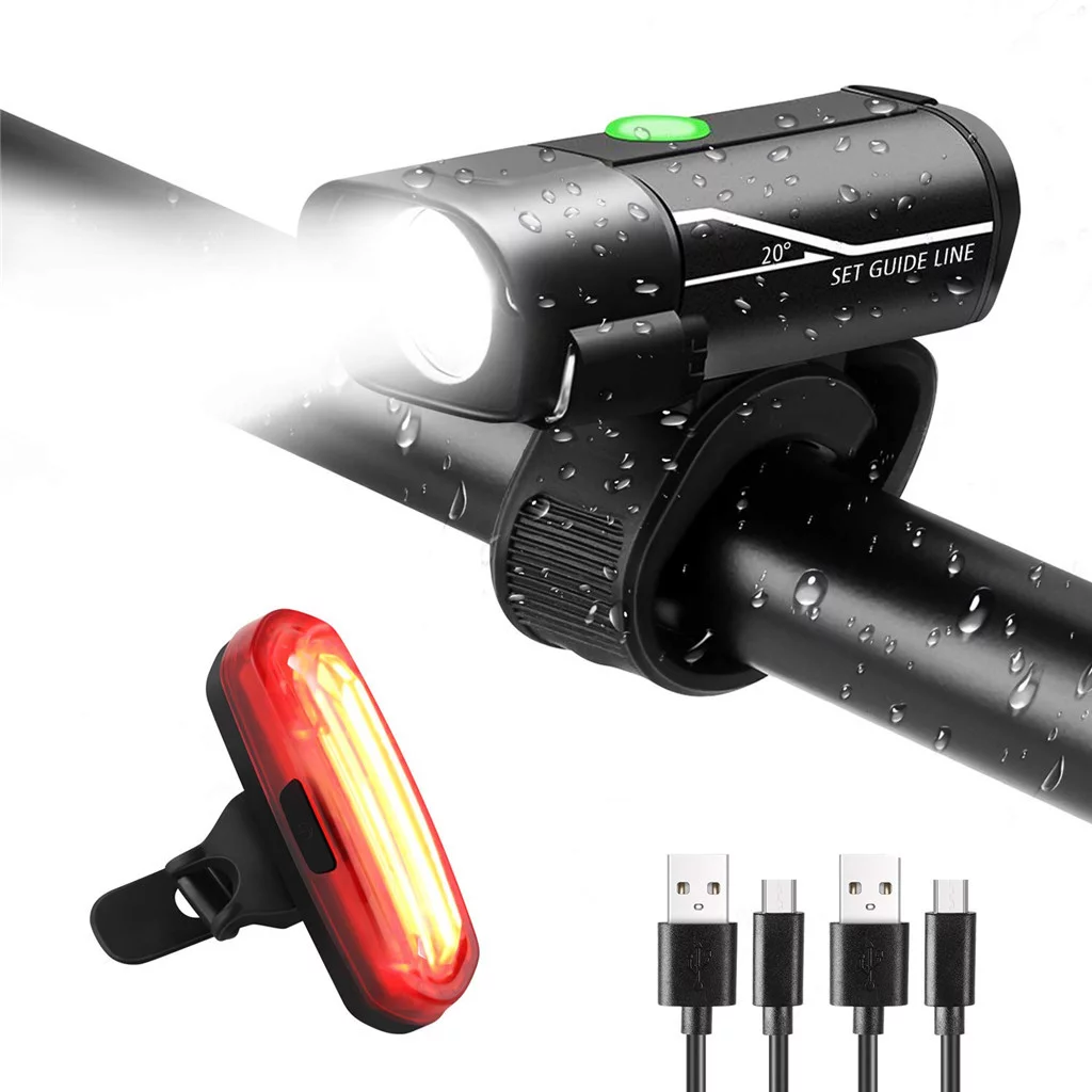 Mnycxen USB Rechargeable Waterproof Bicycle Light Set Cycling Front Light+Rear Light