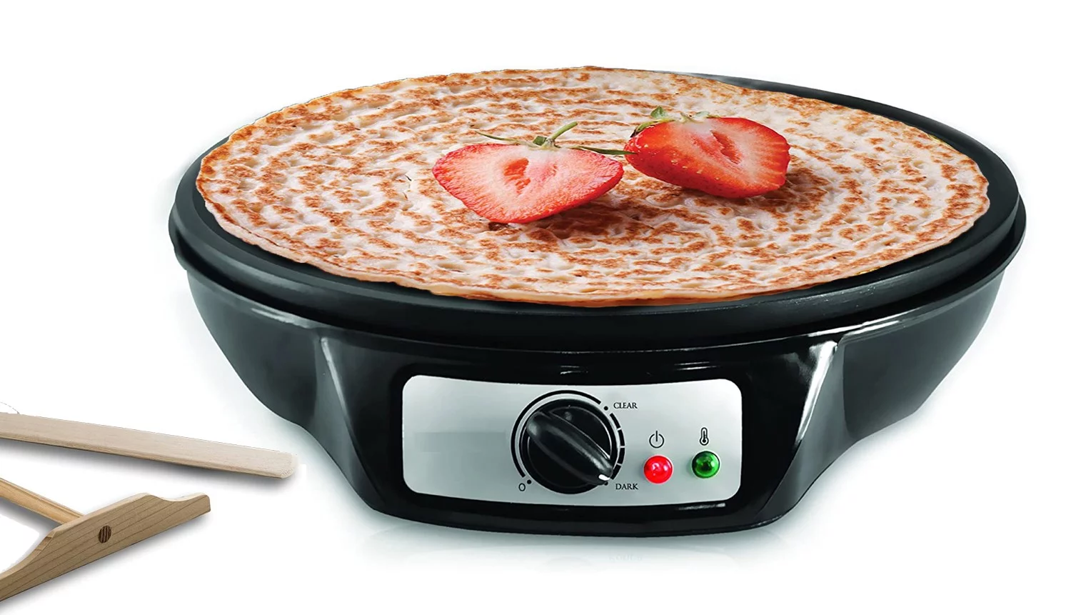 Nonstick Electric Griddle & Crepe Maker - for Pancakes Blintzes Eggs - with Batter Spreader & Wooden Spatula