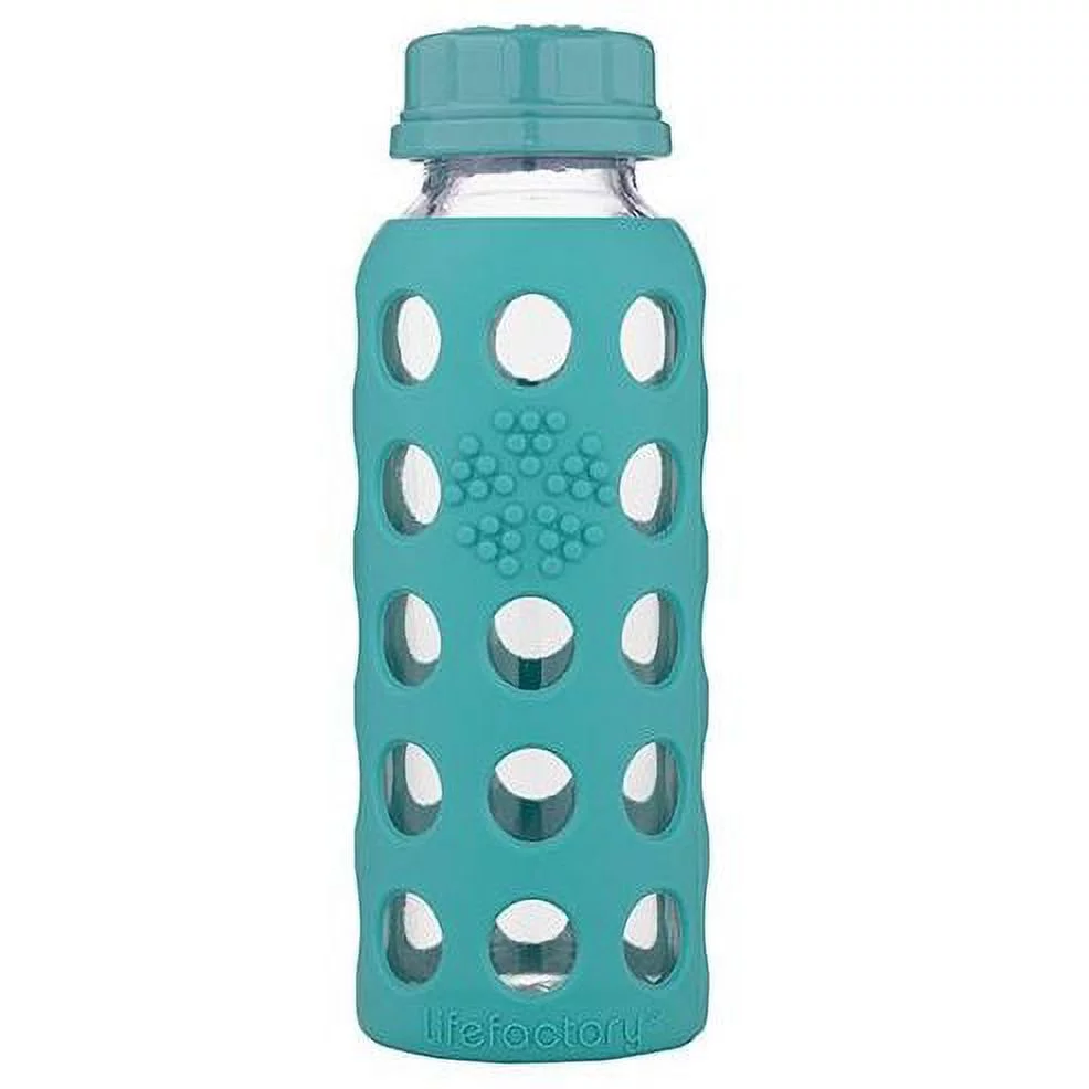 Lifefactory 9 oz Glass Bottle with Flat Cap and Silicone Sleeve - Kale