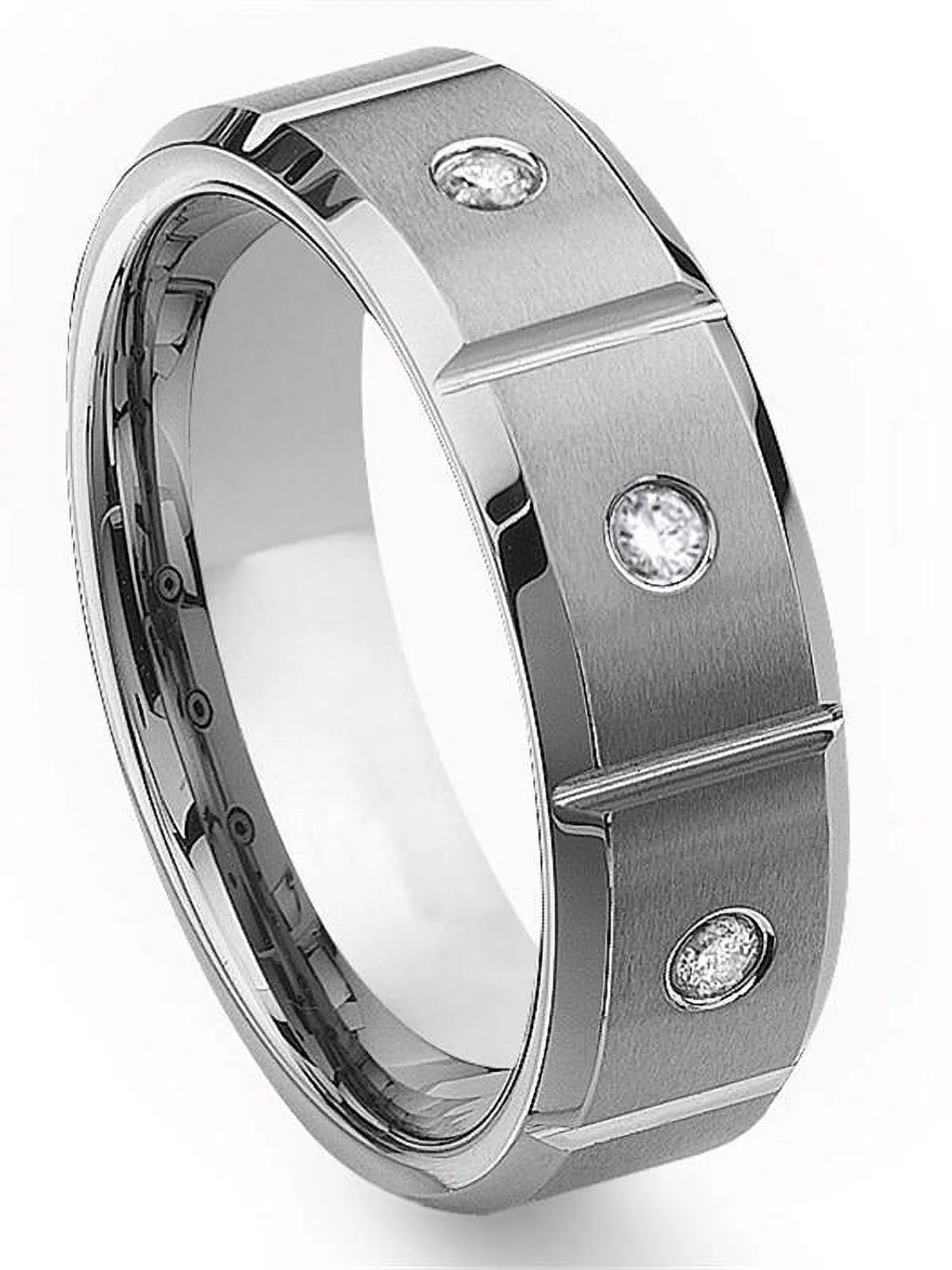 Titanium Kay Tungsten Carbide Diamond Comfort Fit Mens Wedding Band Ring 8mm with Grooves (0.10ctw) Sz 13.0