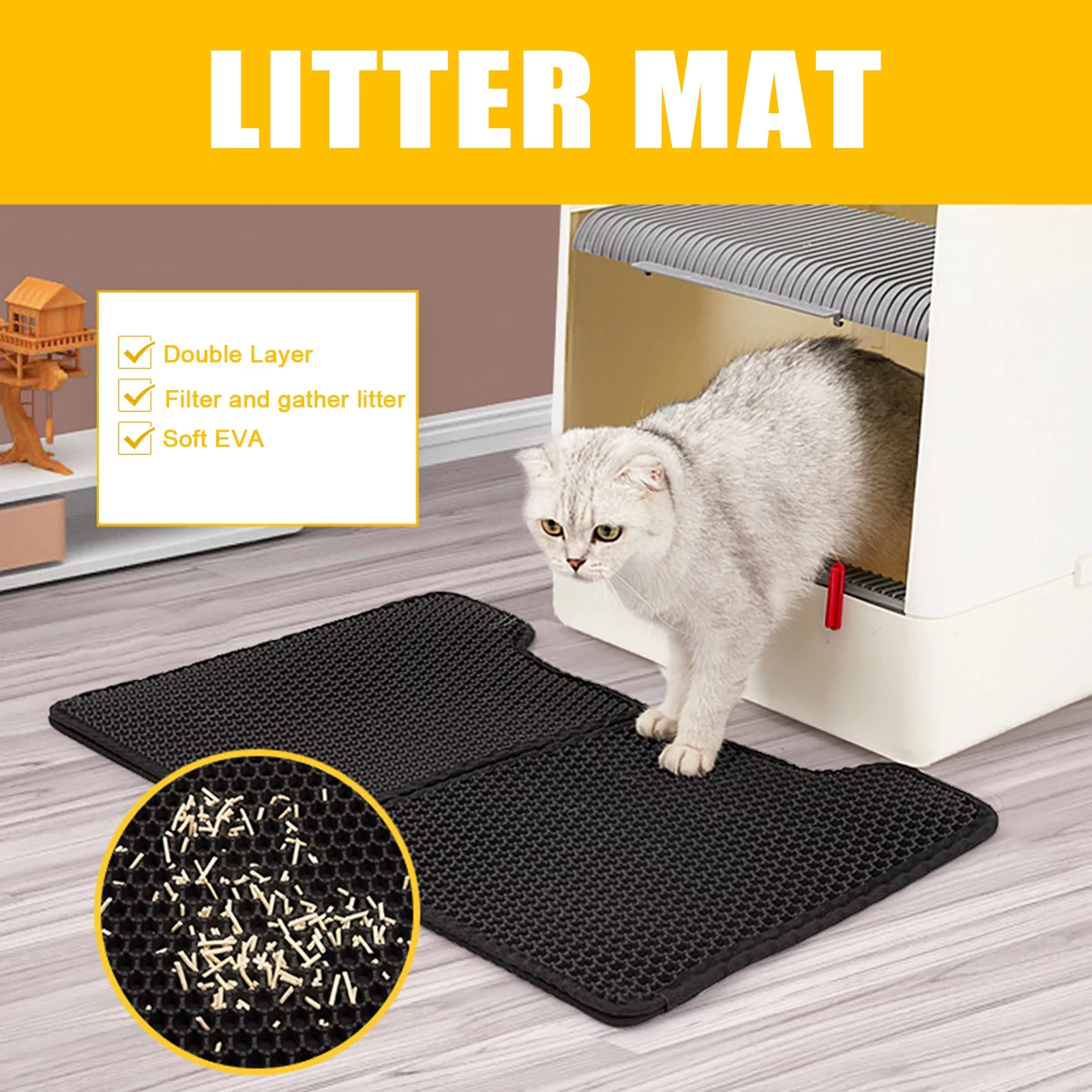 Htovila Cat Litter Mat Double Layer Foldable Mat Litter Box Rug