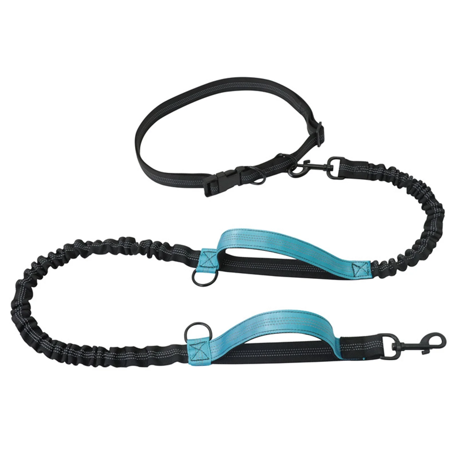Durable Nylon Dog Leash Reflective Stitching Dual Bungees Adjustable Waist Belt Pet Supplies