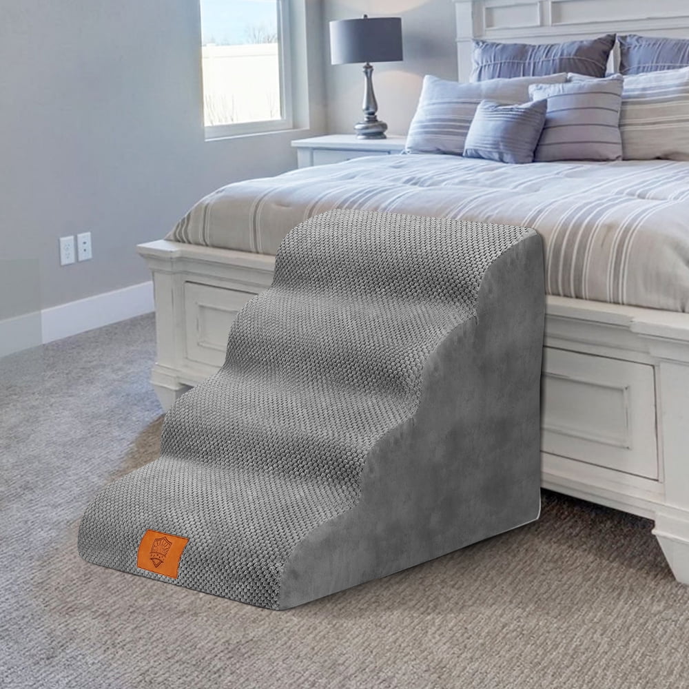 TOPMART 4 Step Pet Stairs for Large Dogs, Foam Dog Stairs Dog Step for High Beds, 20.5in High, Gray