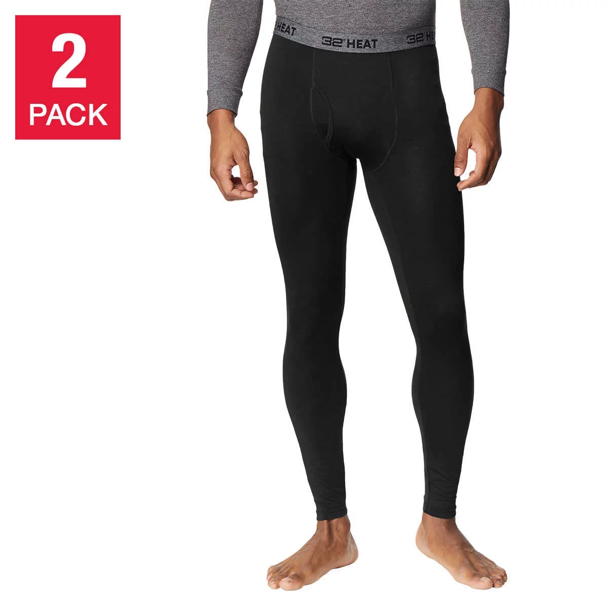 32 Degrees Black Men's Heat Pant, 2-pack (Large)