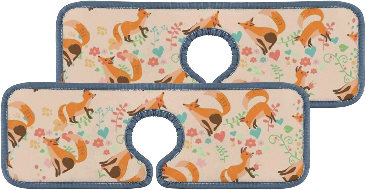 4 Pcs SKYSONIC Faucet Absorbent Mat Cute Fox Washable Counter Drying Pads Behind Faucet for Kitchen Bathroom
