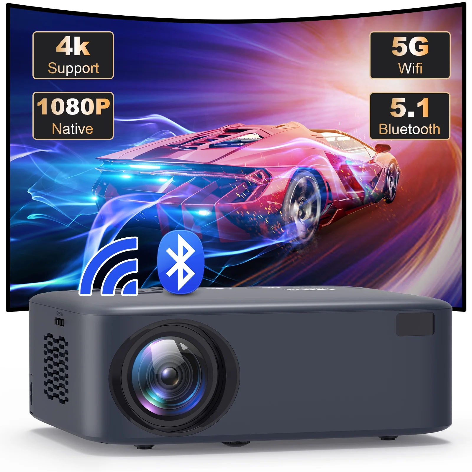 5G Wifi Projector with Bluetooth Native 1080P Projector, Full HD Projector Supported 4K , LCD Technology Home Theater Projector with HDMI Black