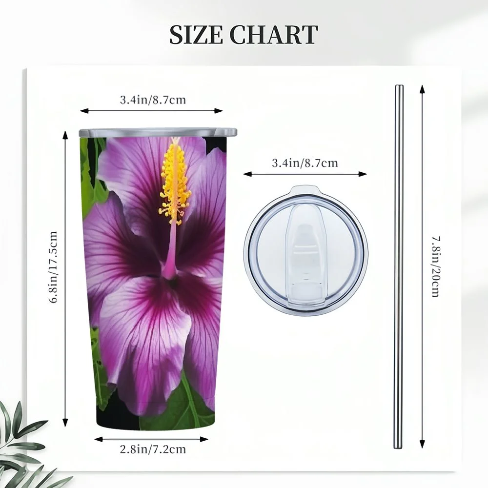 Shangniulu Hibiscus Funny Tumbler Stainless Steel Coffee Mug Insulated Travel Car Cup with Straw and Lid Water Bottle 20 Oz