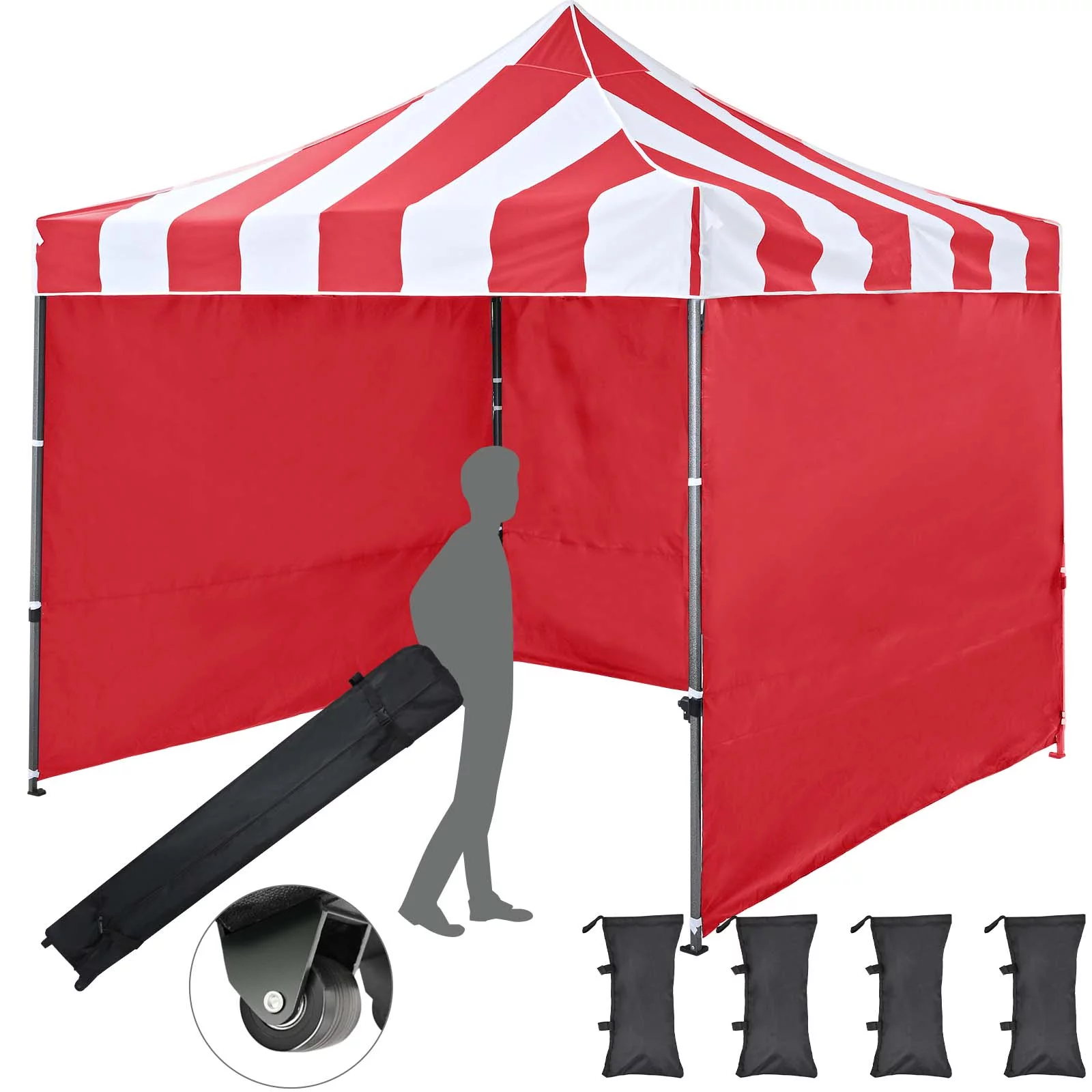 TEXINPRESS 10'x10' Pop up Commercial Canopy Tent with Sidewalls, Striped Red