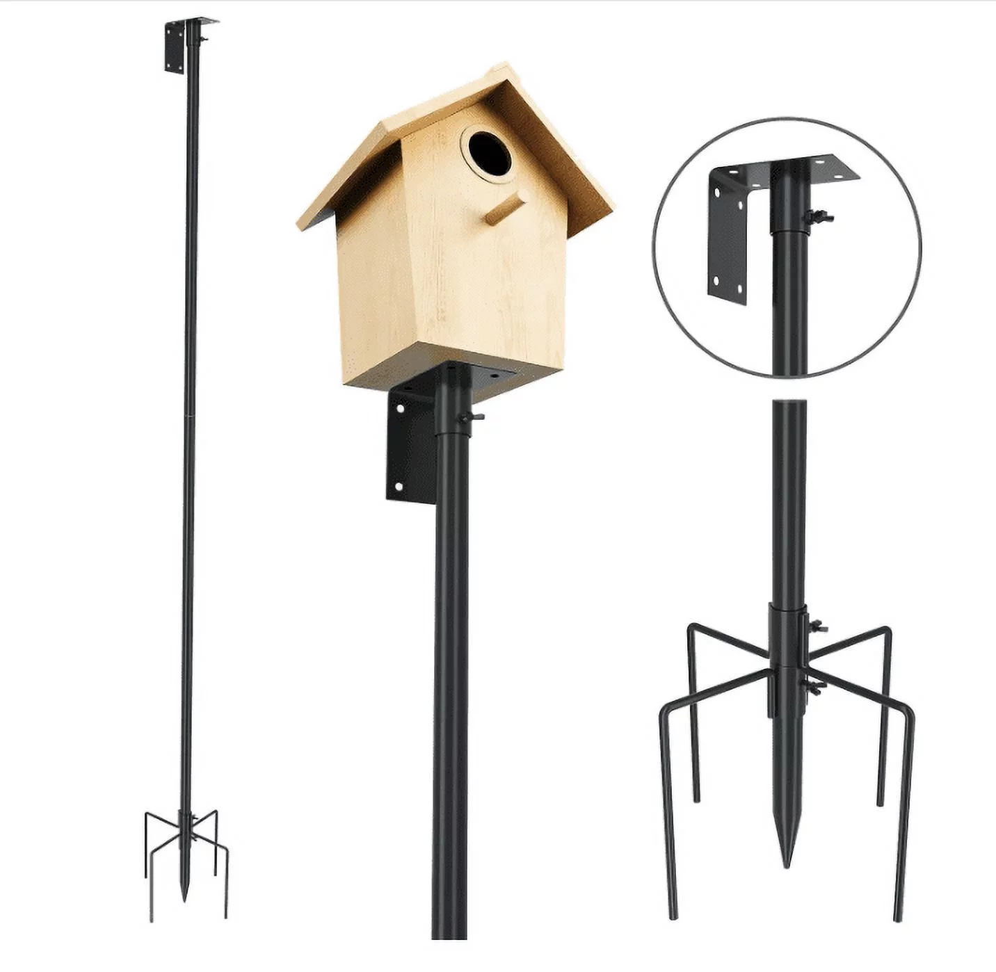Urban Deco Bird House Pole Mount Kit 80 Inch - Adjustable Hummingbird Bird Feeder Post Support Rod Universal Stand Set with 5 Prongs for Outdoor, Yard, Garden Decor, Black