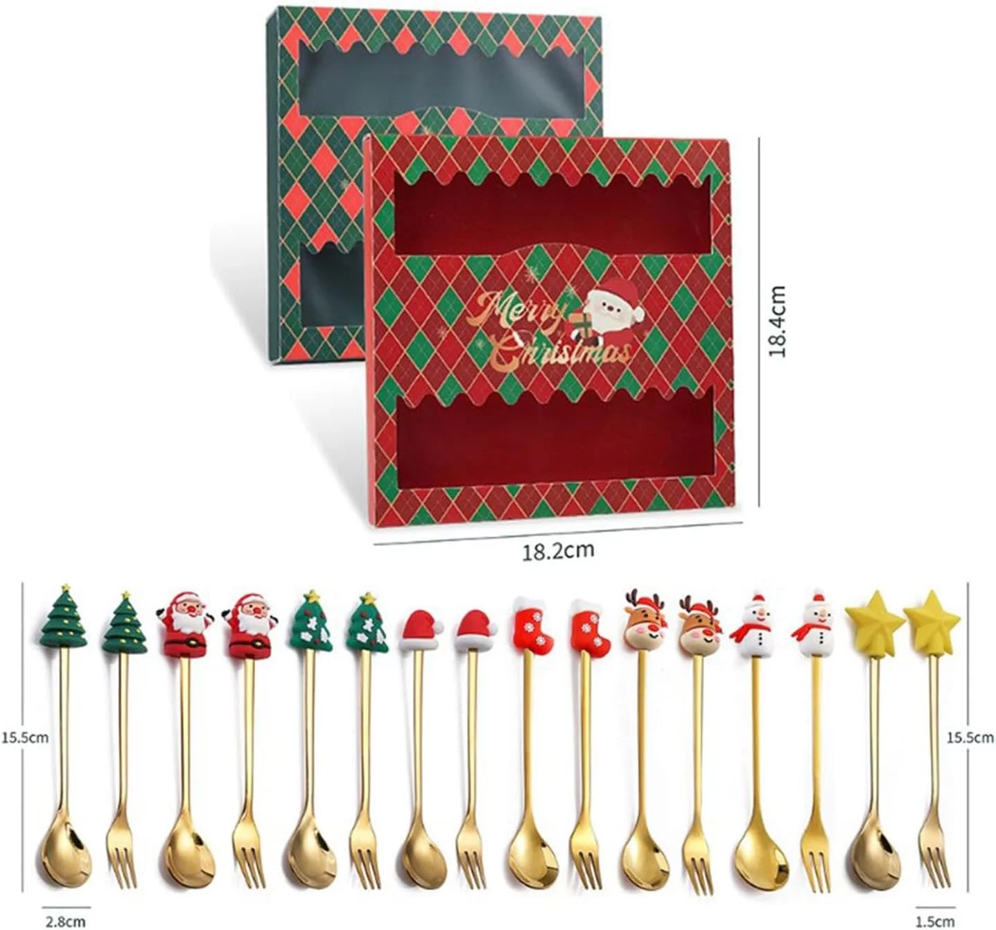 Christmas Spoon Stainless Steel Christmas Tree Tea Spoon for Home, Boriyuan Xmas Coffee Spoon Dinner Forks Dessert Spoon Stirring Spoon Ice Cream Spoon Creative Tableware Gift, Holiday Party Supply